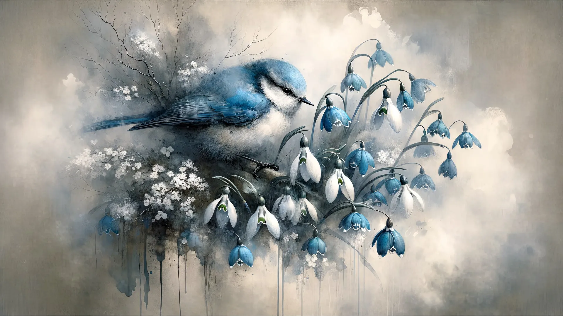 AI艺术 鸟 花 春天 电脑壁纸 4K壁纸