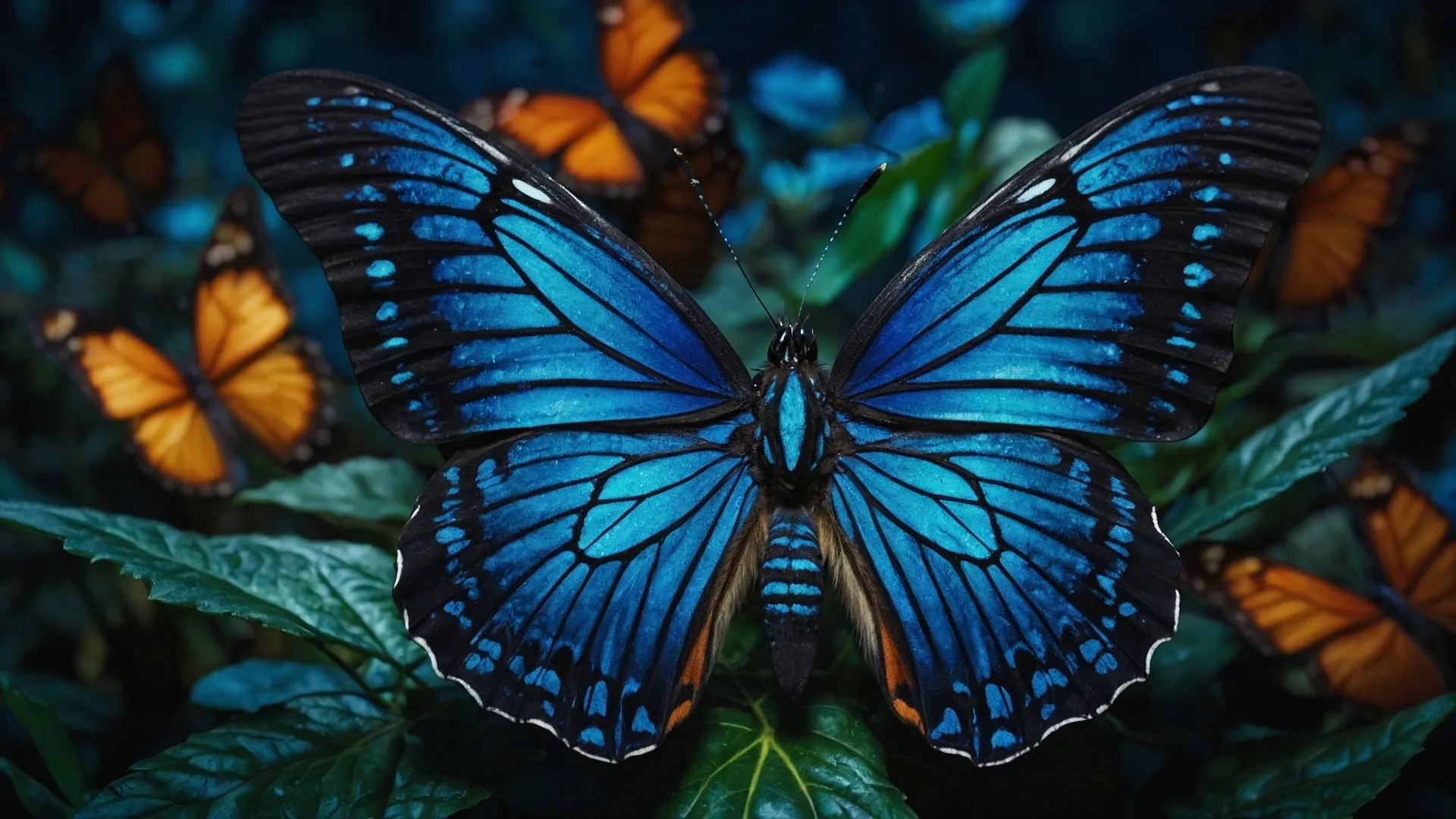 蝴蝶 蓝色翅膀 停留 电脑壁纸 4K壁纸