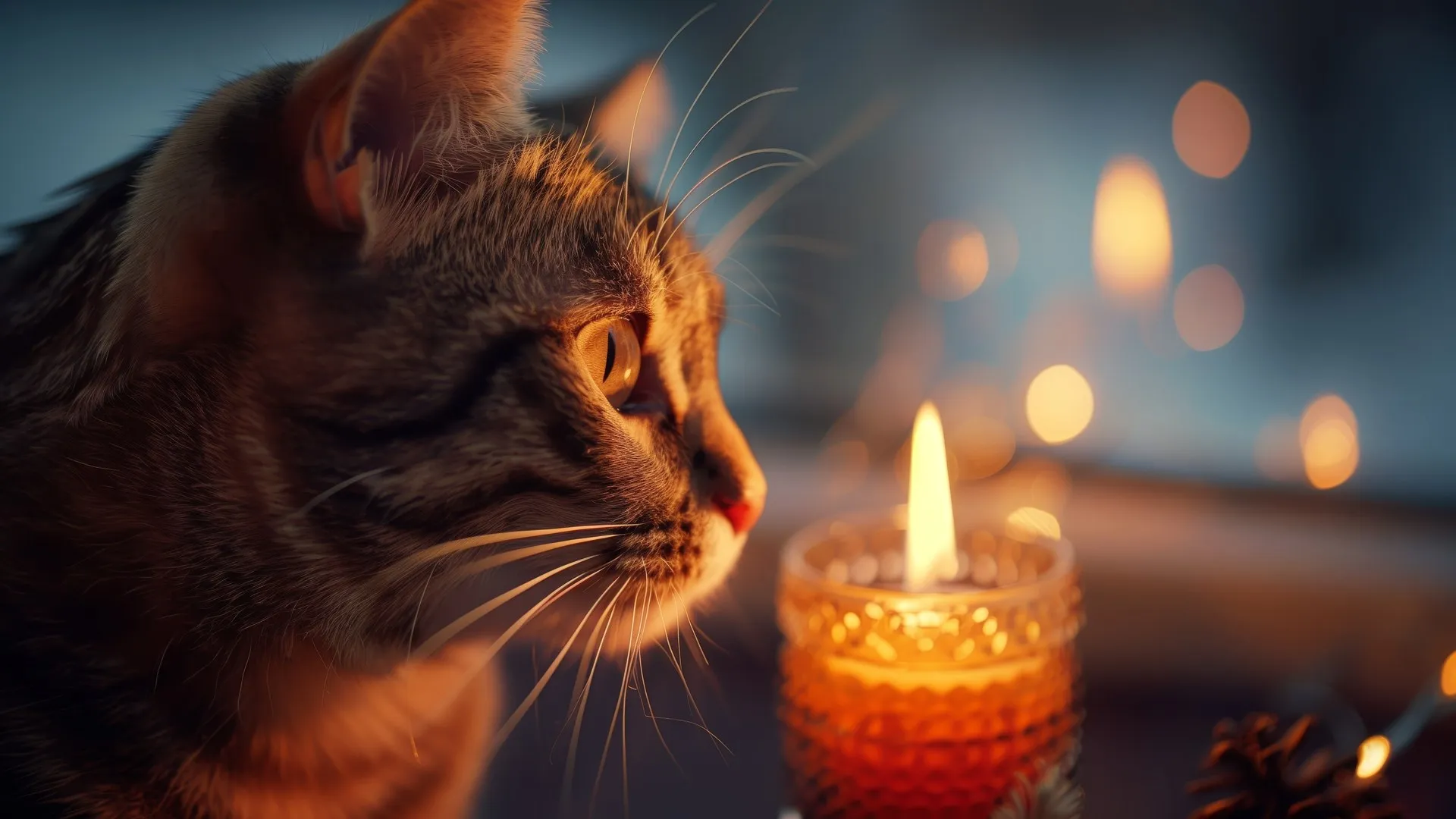 猫 蜡烛 散景 电脑壁纸 4K壁纸