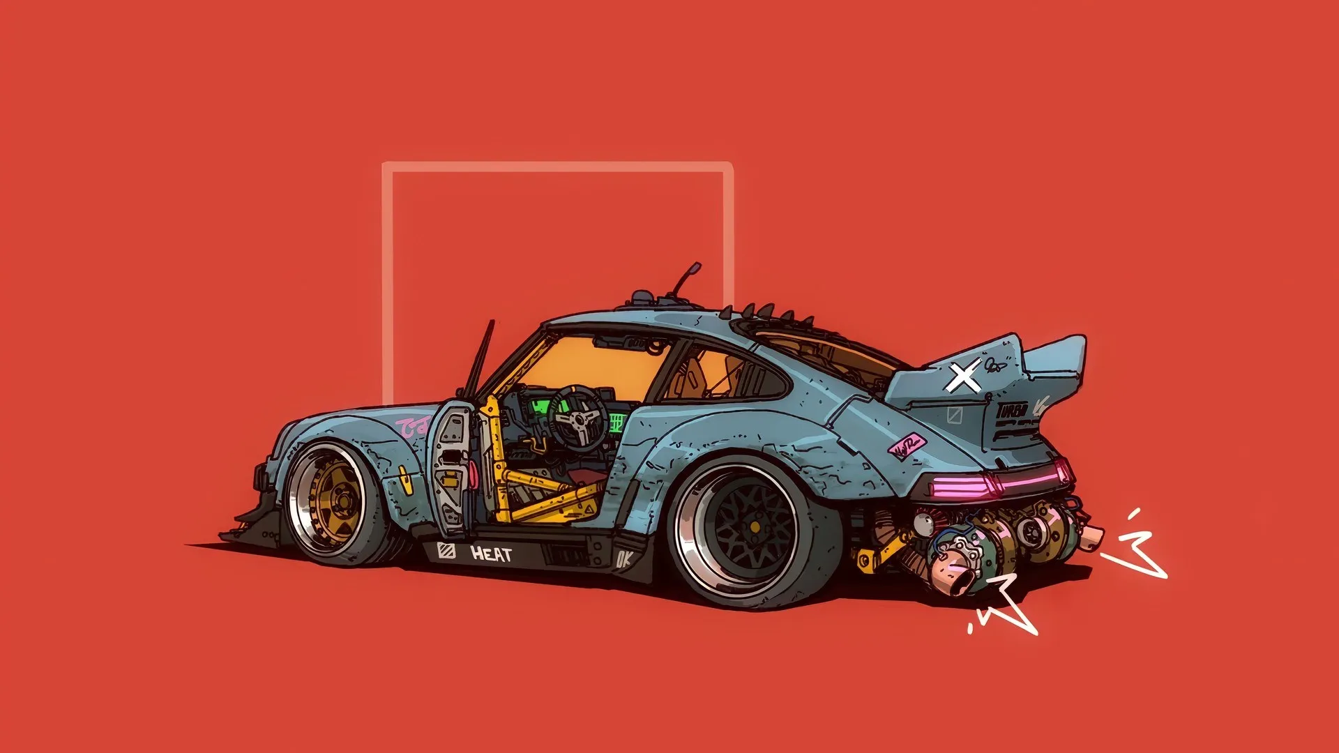 汽车 车辆 图片 蓝色汽车 保时捷 赛博朋克 电脑壁纸 4K壁纸