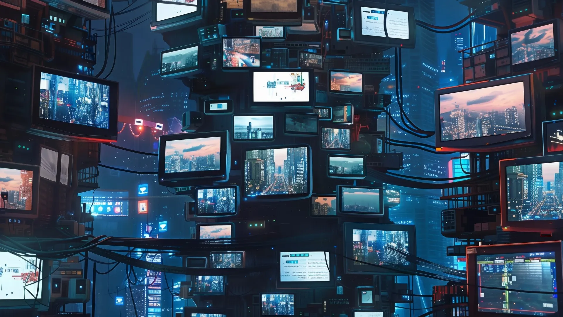 人工智能艺术 城市 屏幕 电线 电视 电脑壁纸 4K壁纸