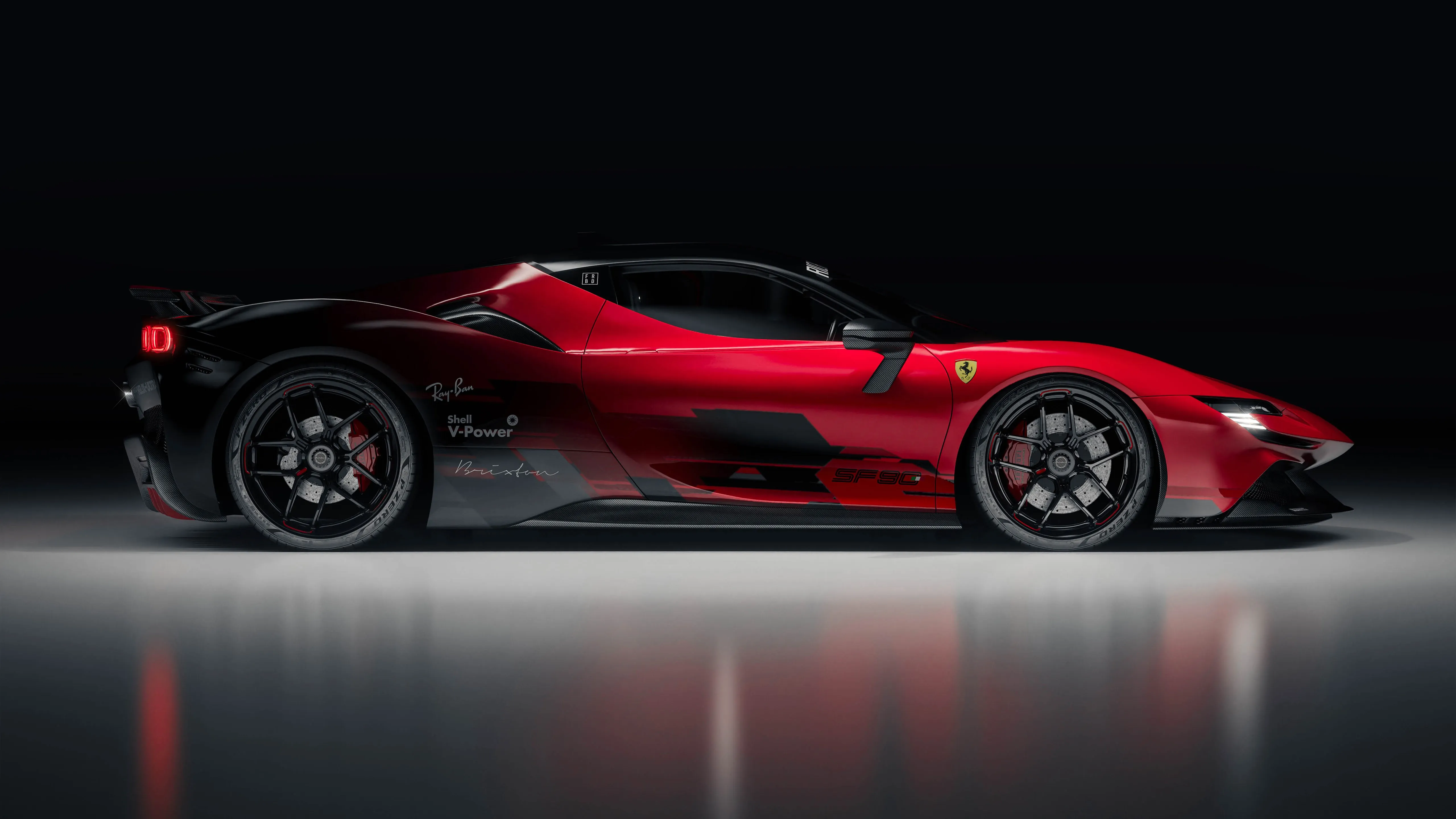 法拉利 SF90 红色 跑车 5k 壁纸 4K壁纸