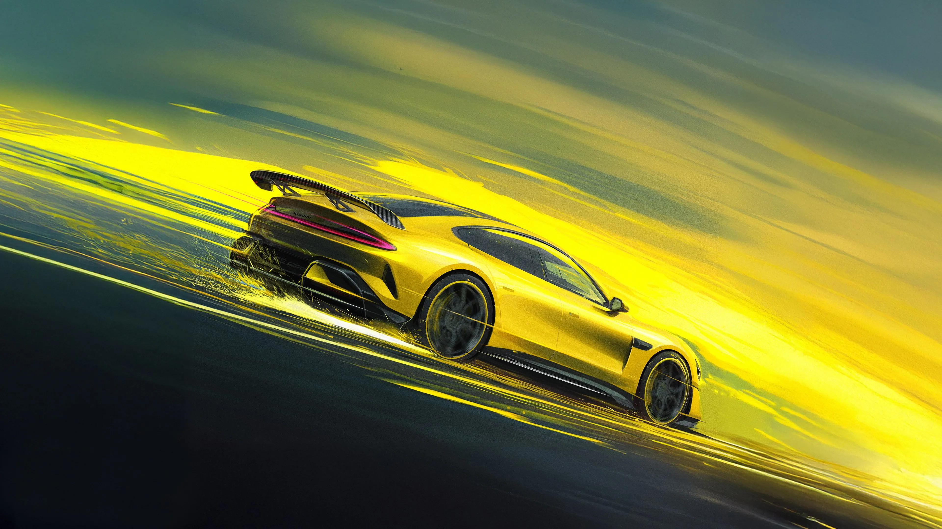 小米 汽车 高清 手绘 4K 壁纸 黄色 4K壁纸