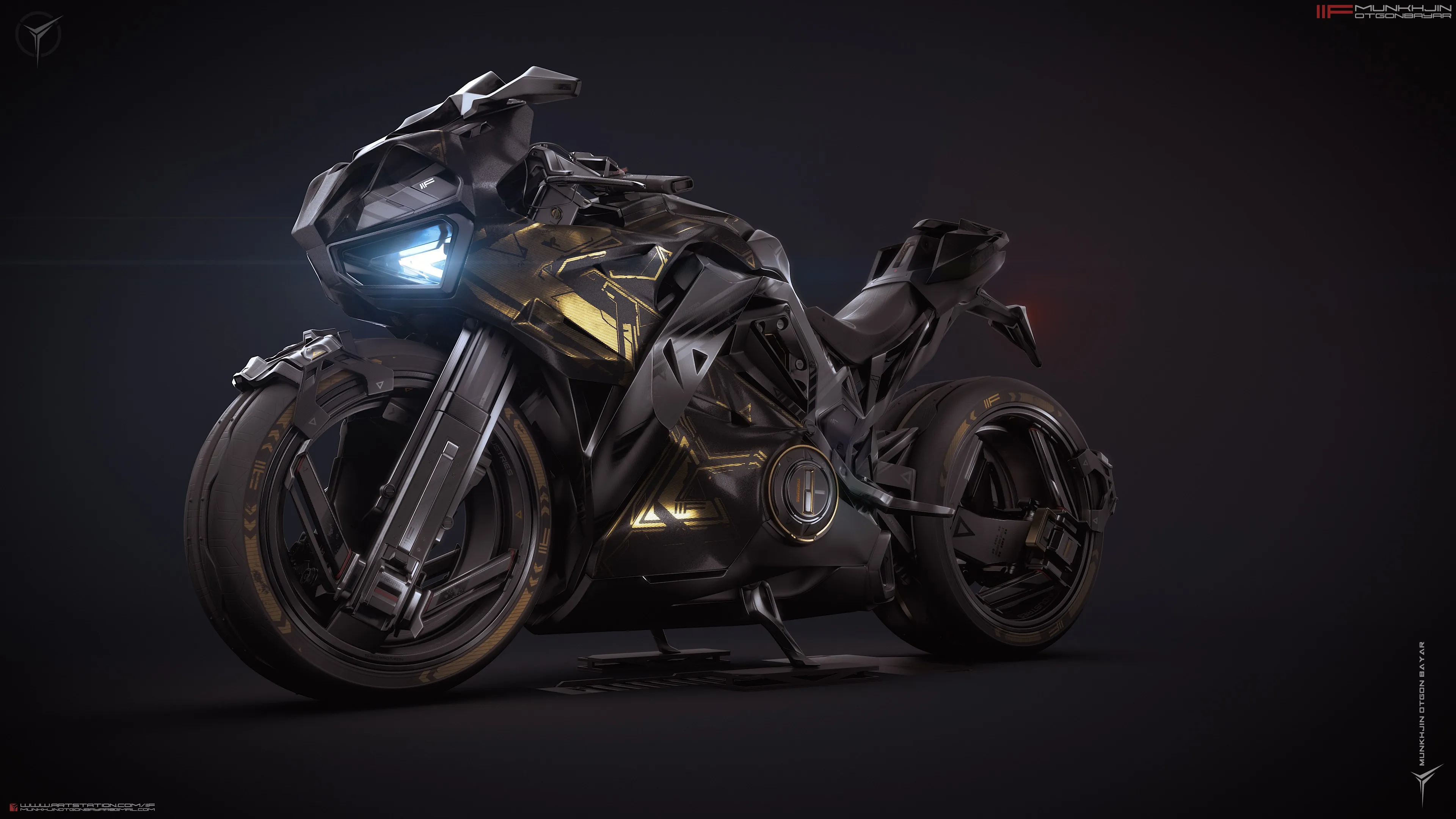 未来主义 摩托车 重型 AI艺术 灰色背景 4K壁纸