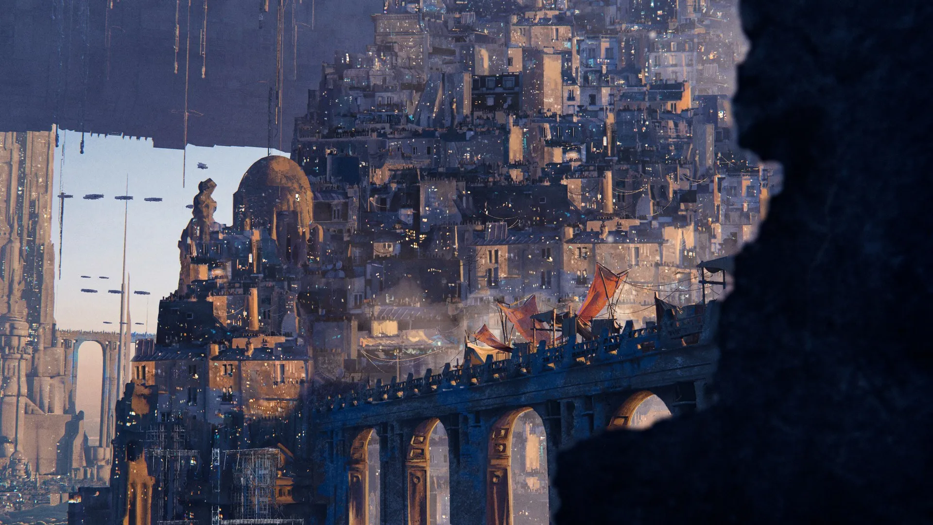 赛博朋克 建筑 桥梁 乌托邦 云 幻想艺术 电脑壁纸 4K壁纸