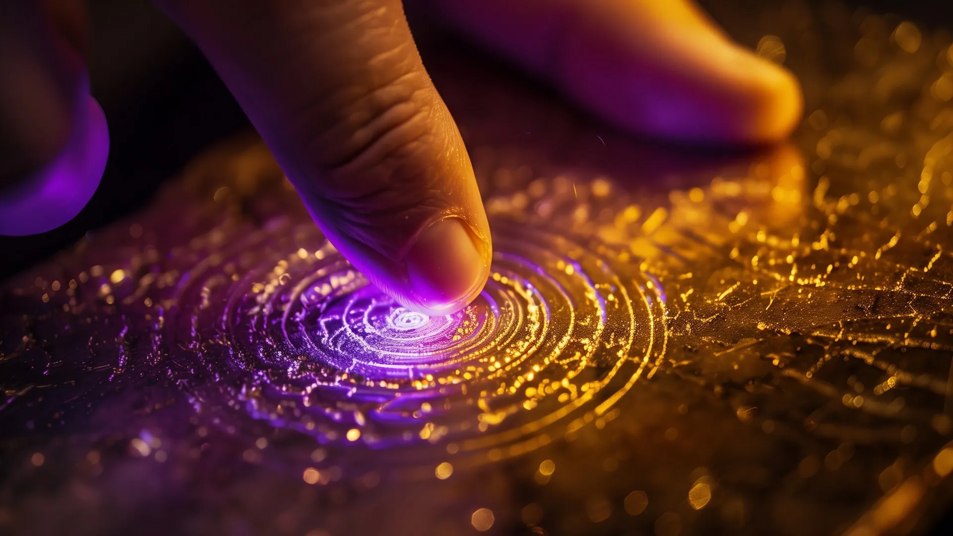 手指 人工智能艺术 发光 黄金 紫色 魔法 符号 电脑壁纸 4K壁纸