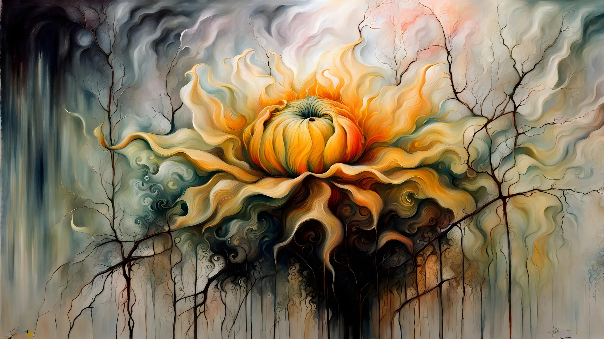 抽象 油画 黄色 叶子 人工智能艺术 花 电脑壁纸 4K壁纸