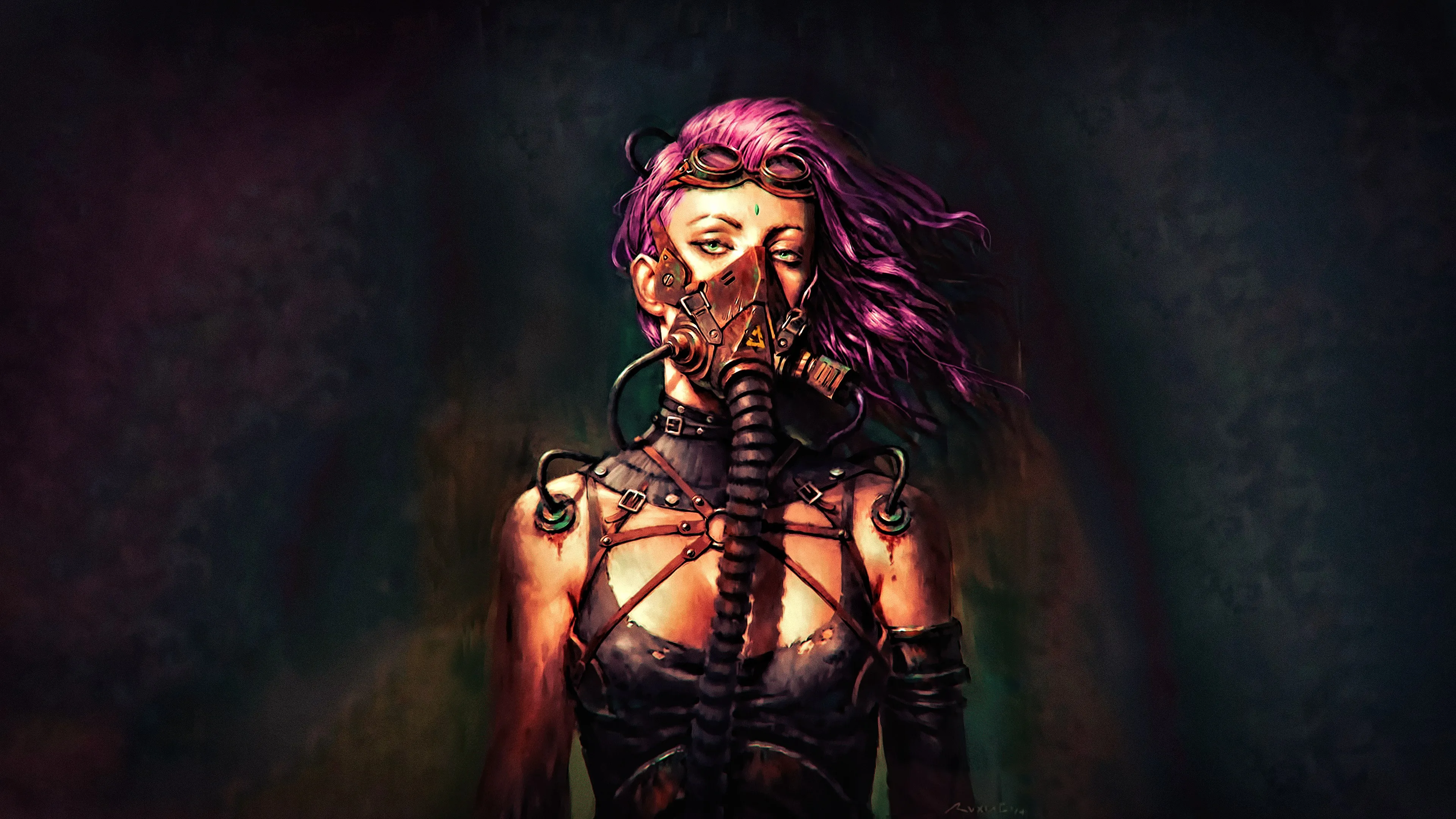 女人 紫色头发 科幻女人 科幻 小说 AI艺术 概念艺术 未来主义 赛博朋克 黑色背景 4K壁纸