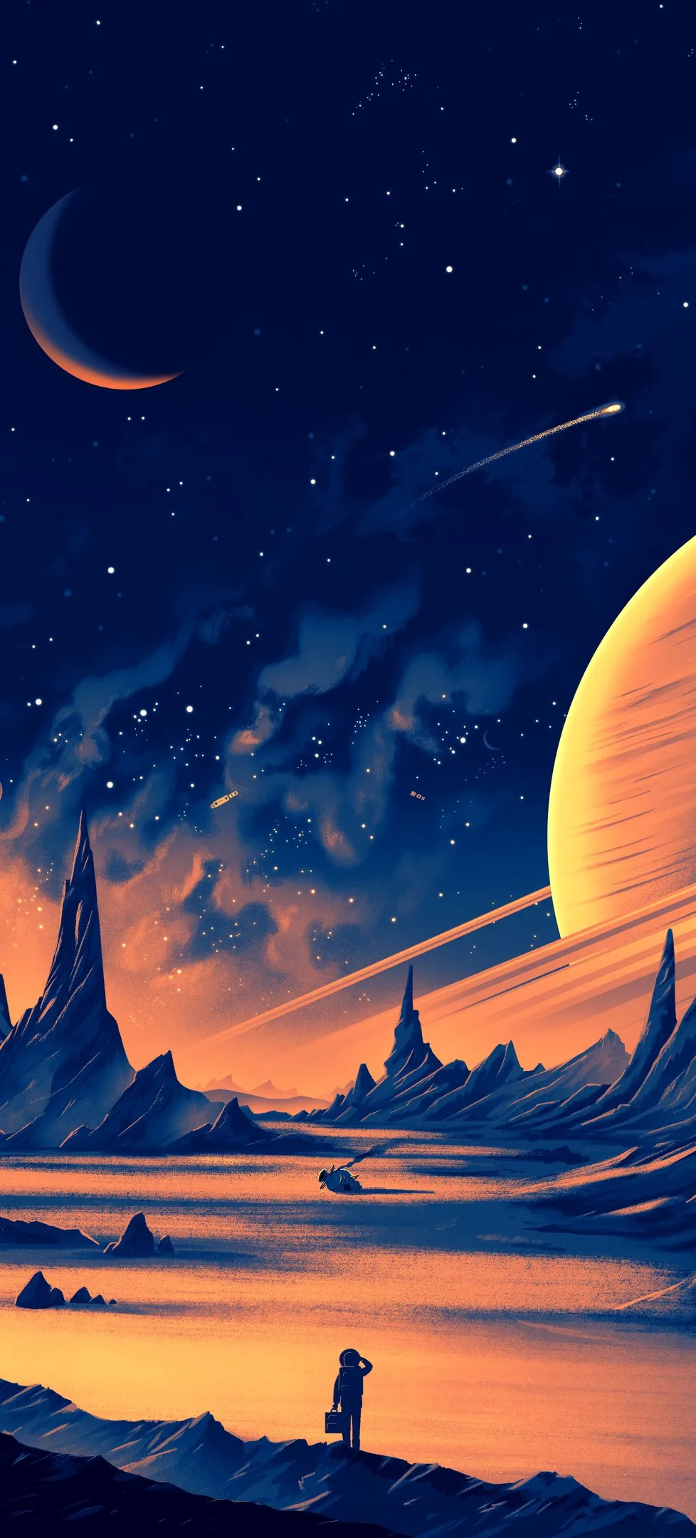 风景 AI艺术 空间 行星 星星 岩石 夜晚 4壁纸