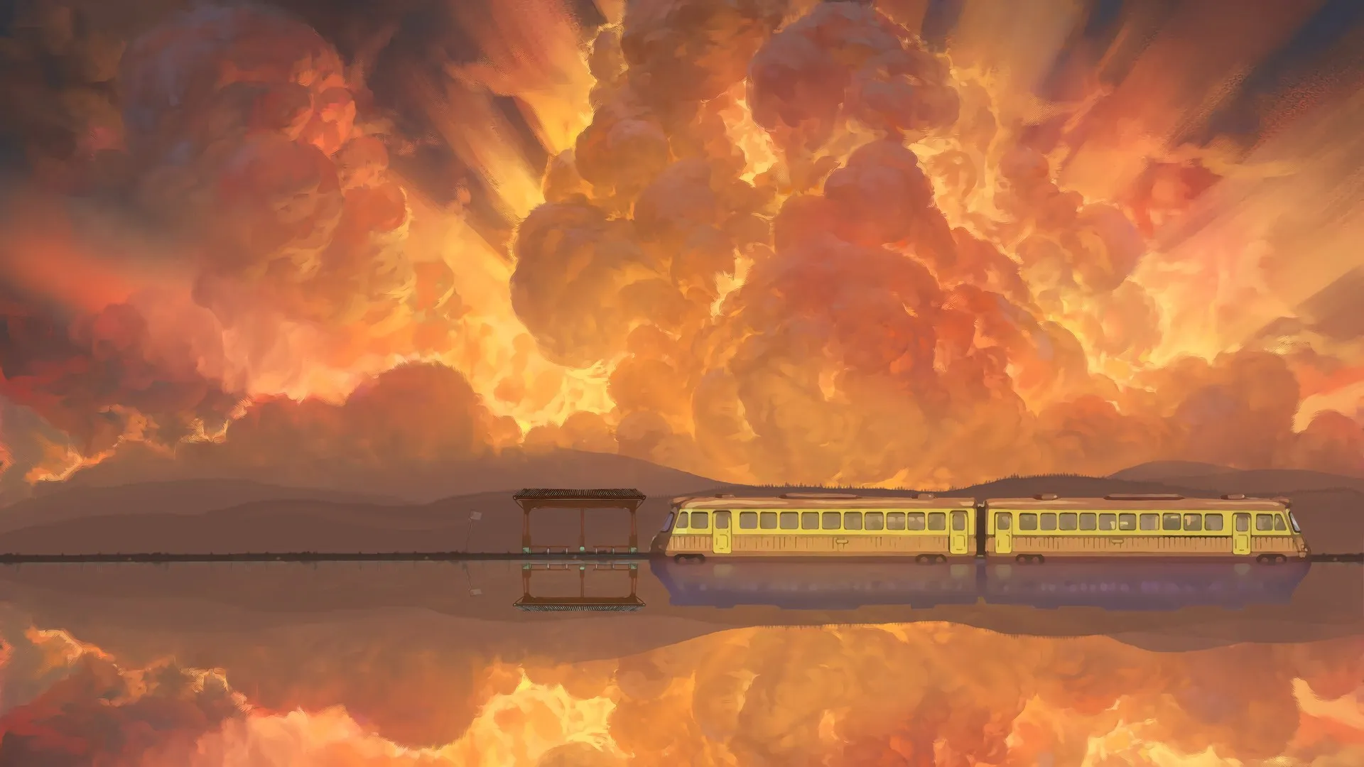 千与千寻 火车 风景 动漫 绘画