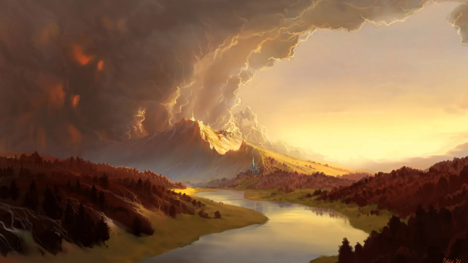 AI艺术 风景 云 城堡 山