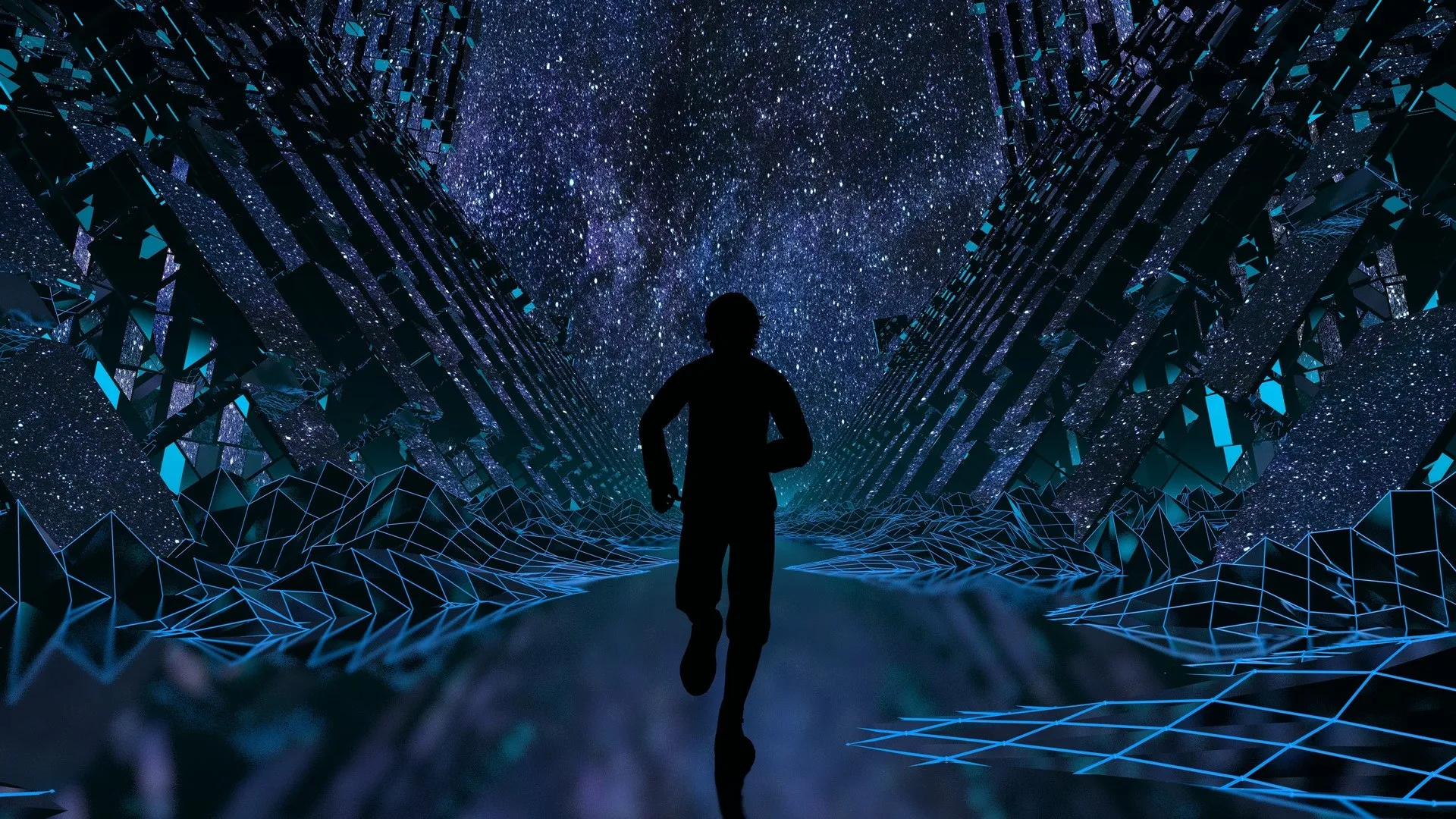 赛博朋克 几何 抽象 形状 道路 科幻小说 剪影 AI艺术 电脑壁纸 4K壁纸