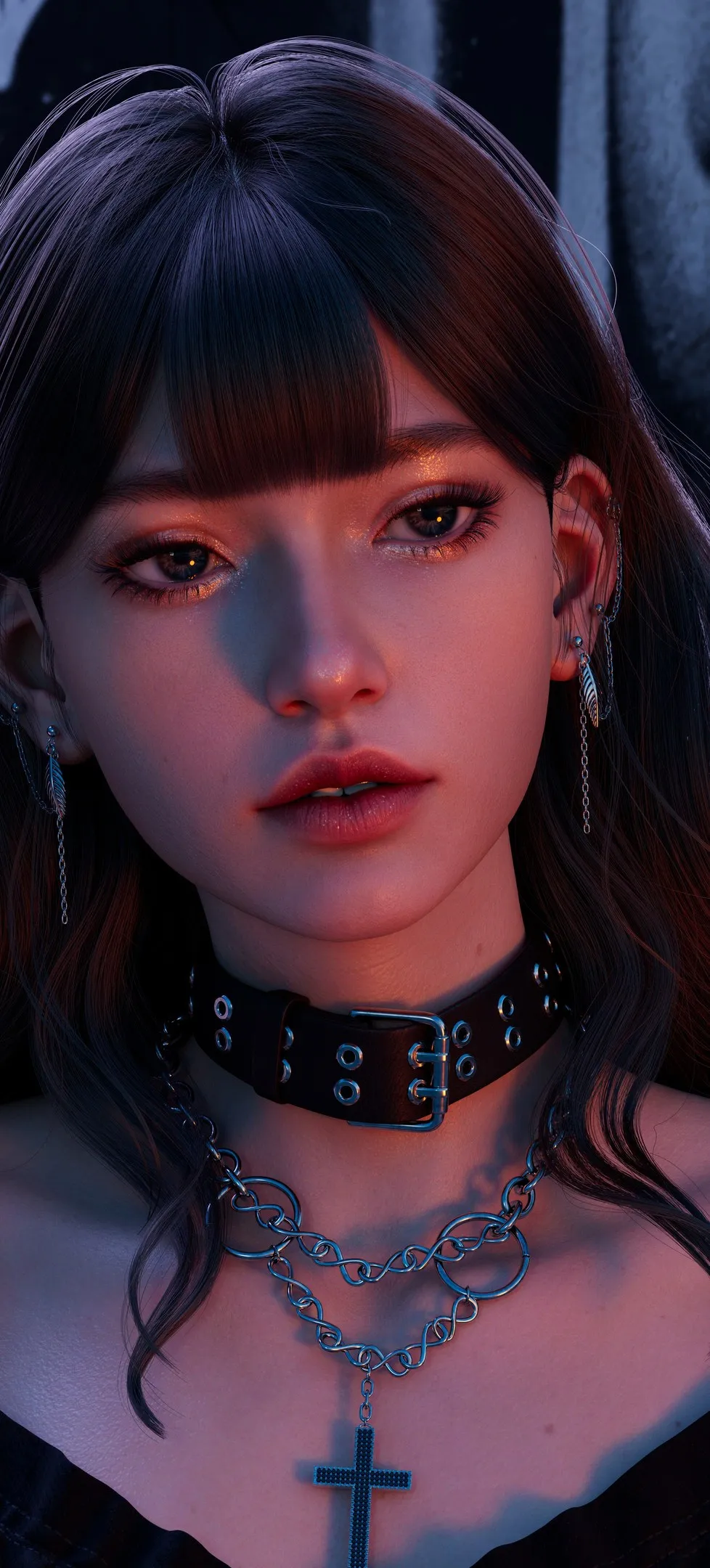亚洲 女性 脸部 长发 数码艺术 肖像 十字 项链 4K壁纸