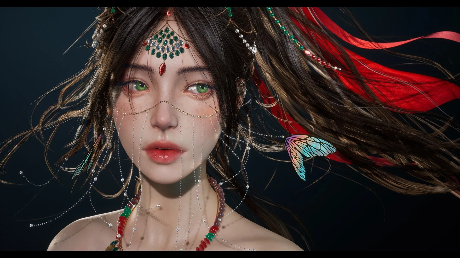 长发 侧视 AI艺术 插图 红色口红 电脑壁纸 4K壁纸