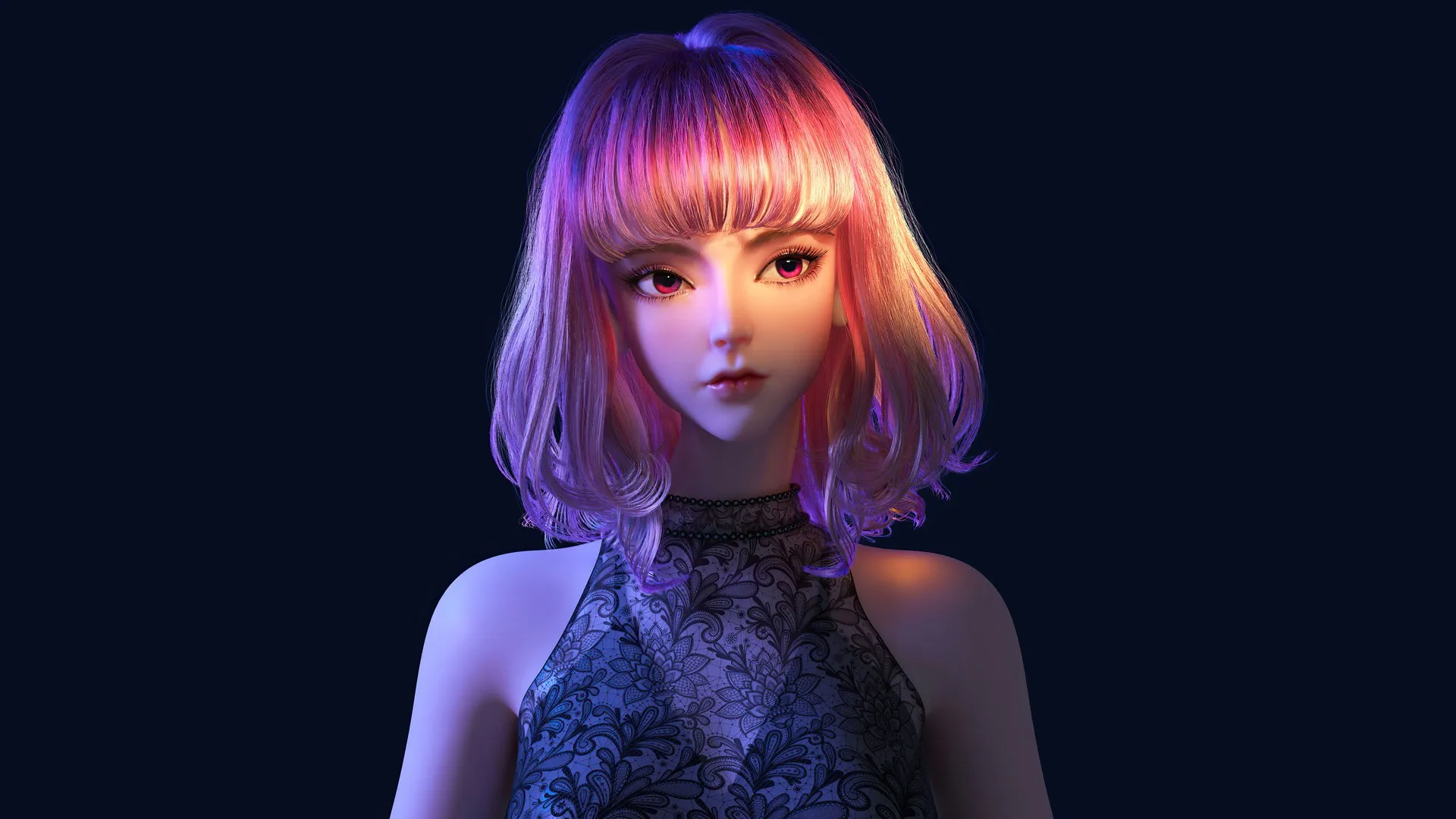 粉红色的头发 亚洲 动漫女孩 AI艺术 简单的背景 电脑壁纸 4K壁纸