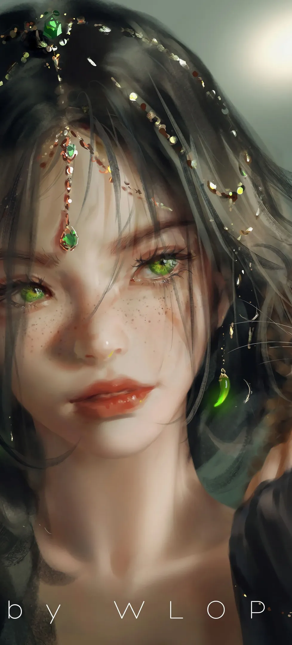 绿眼睛 女性 AI艺术 黑发 手机壁纸 8K壁纸