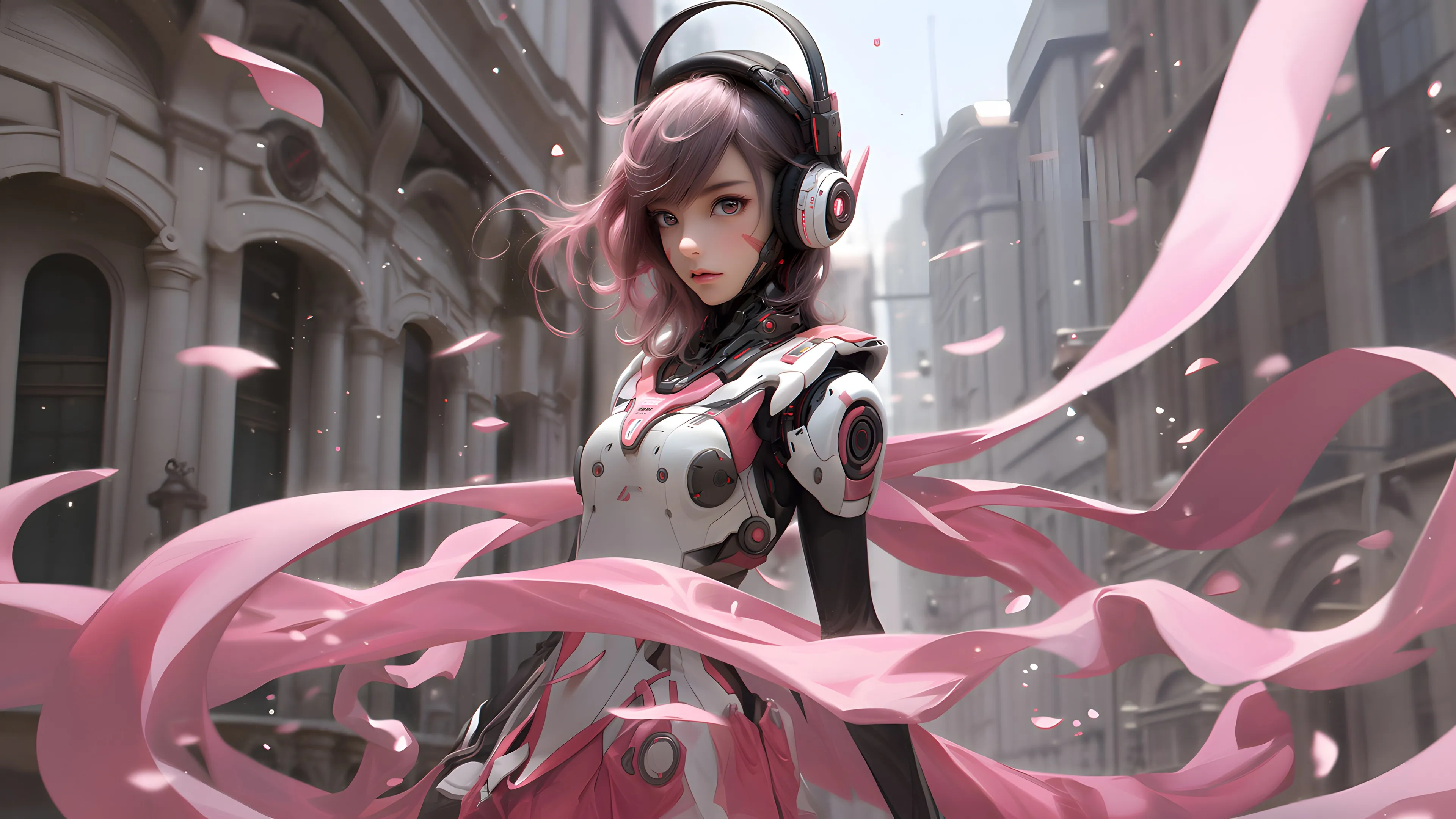 女人 长发 艺术 AI艺术 花瓣 耳机 电脑壁纸 4K壁纸