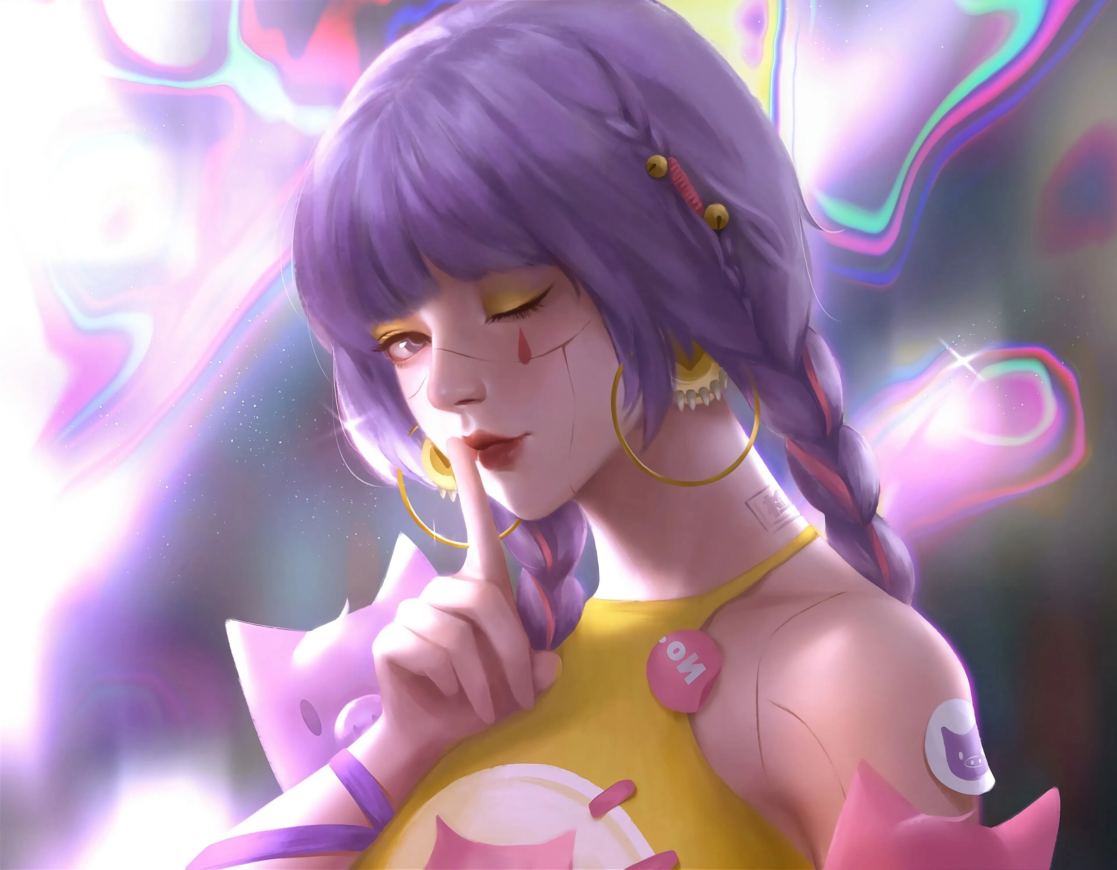 唇彩 紫色 头发 动漫女孩 动漫 彩色 女孩 Wink 电脑壁纸 4K壁纸