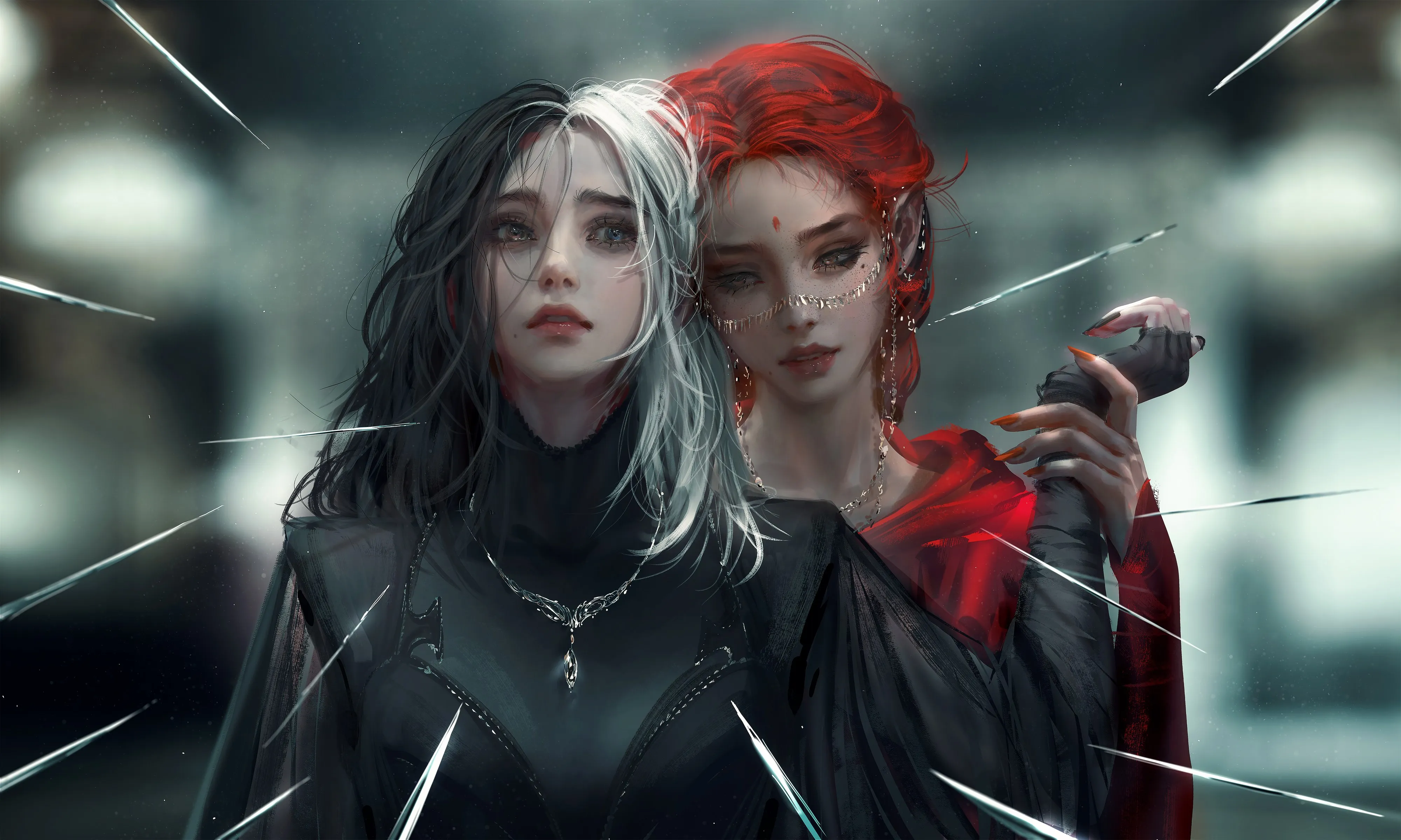 梦幻女孩 红发 梦幻艺术 异瞳 双色调头发 4K壁纸