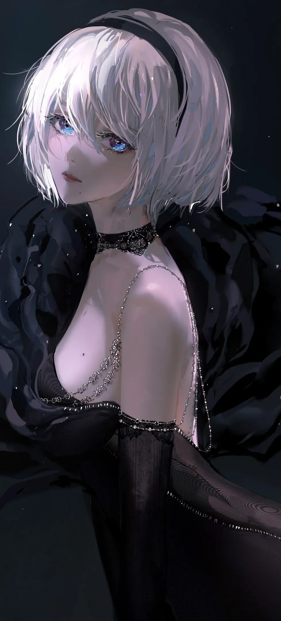 蓝色眼睛 白色头发 礼服 银饰品 手机壁纸 4K壁纸