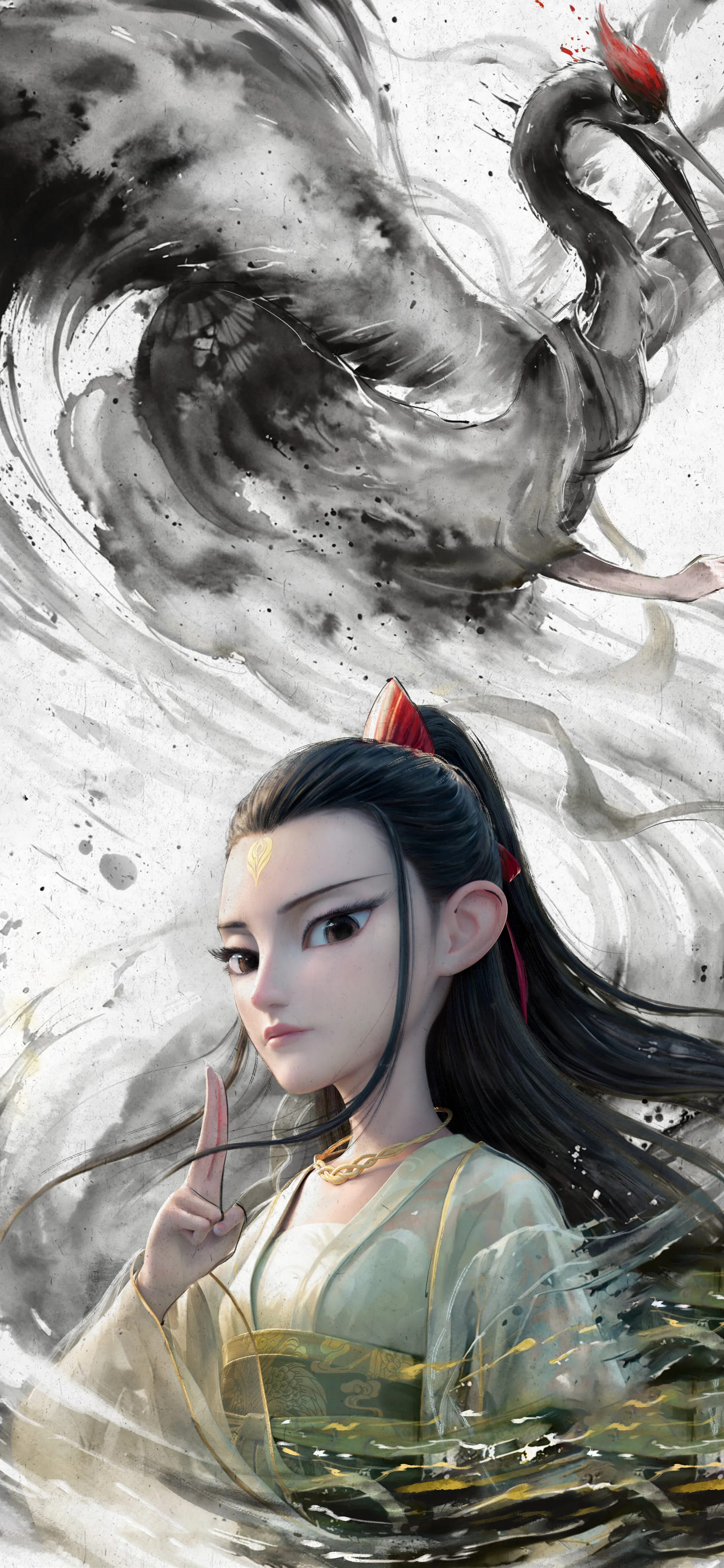 哪吒 魔童闹海 鹤童 水墨 5k 手机壁纸 手机壁纸 1080P壁纸