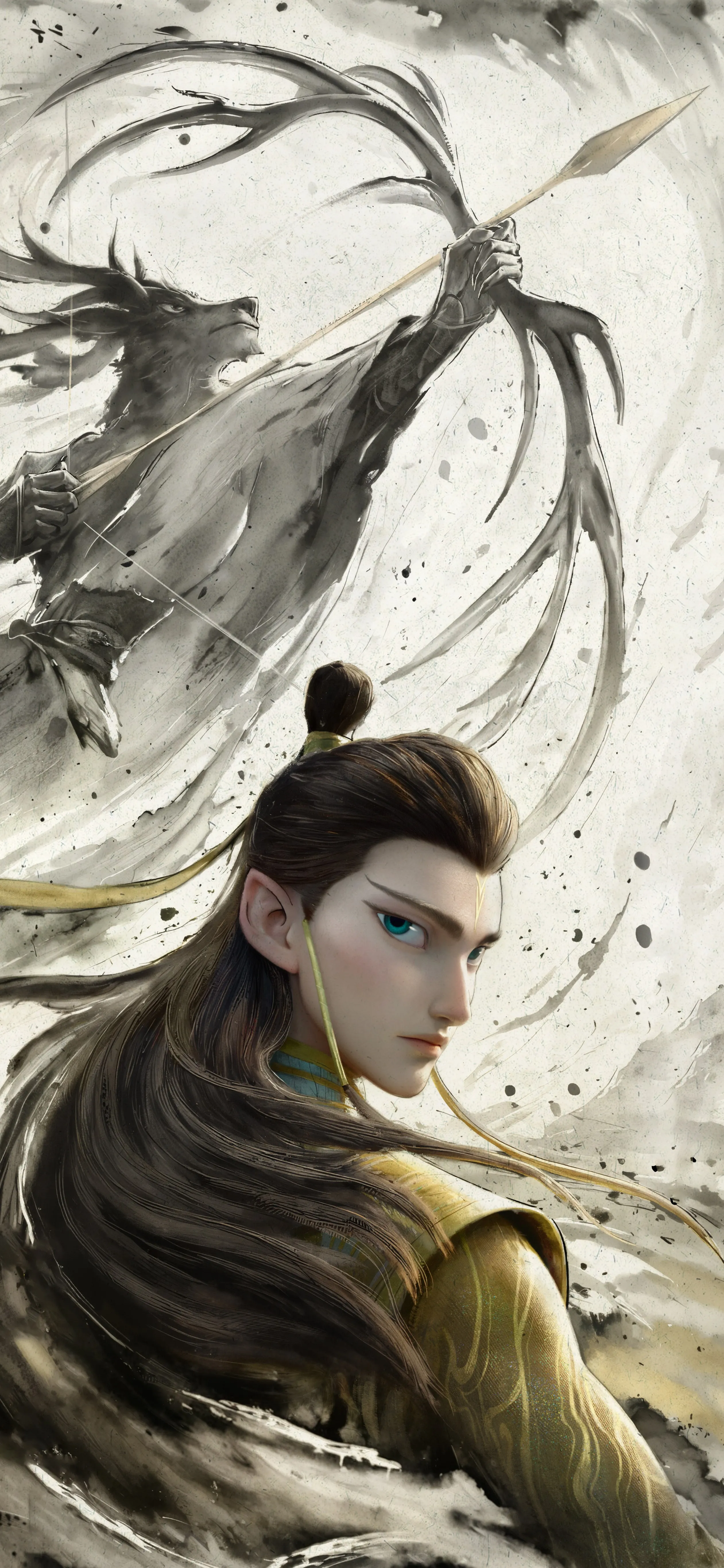 哪吒 魔童闹海 鹿童 水墨 5k 手机 壁纸 图片 手机壁纸 1080P壁纸