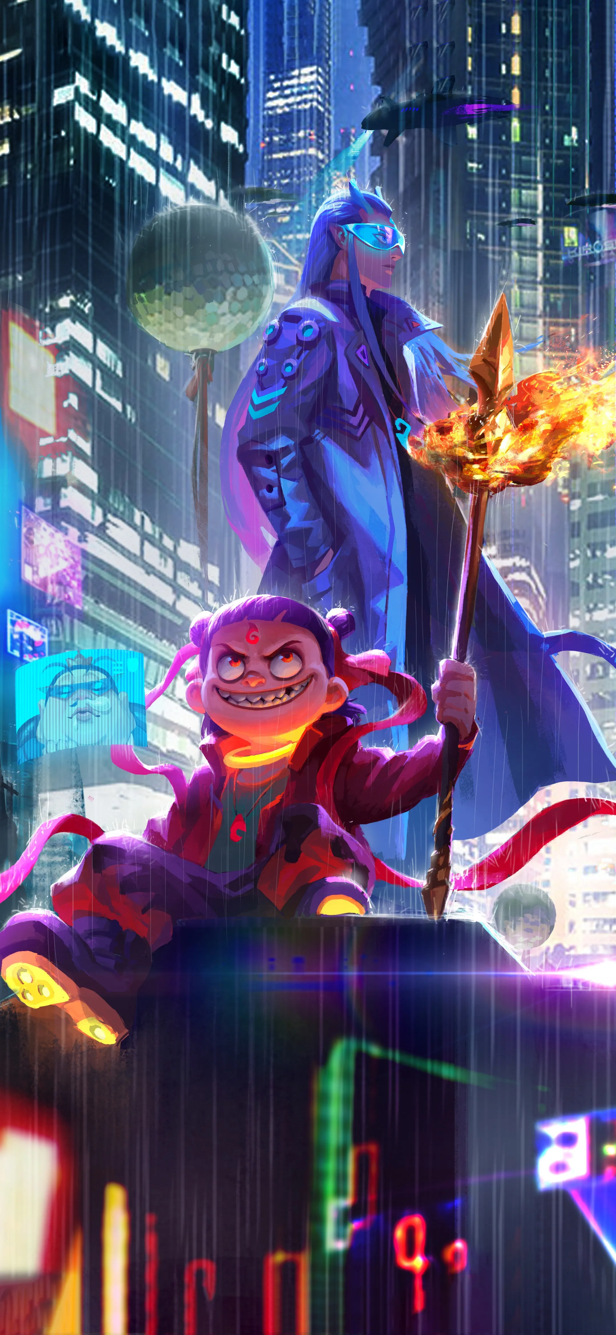 敖光 哪吒 赛博朋克 手机 壁纸 高清 4k 竖屏 魔童闹海 手机壁纸 1080P壁纸