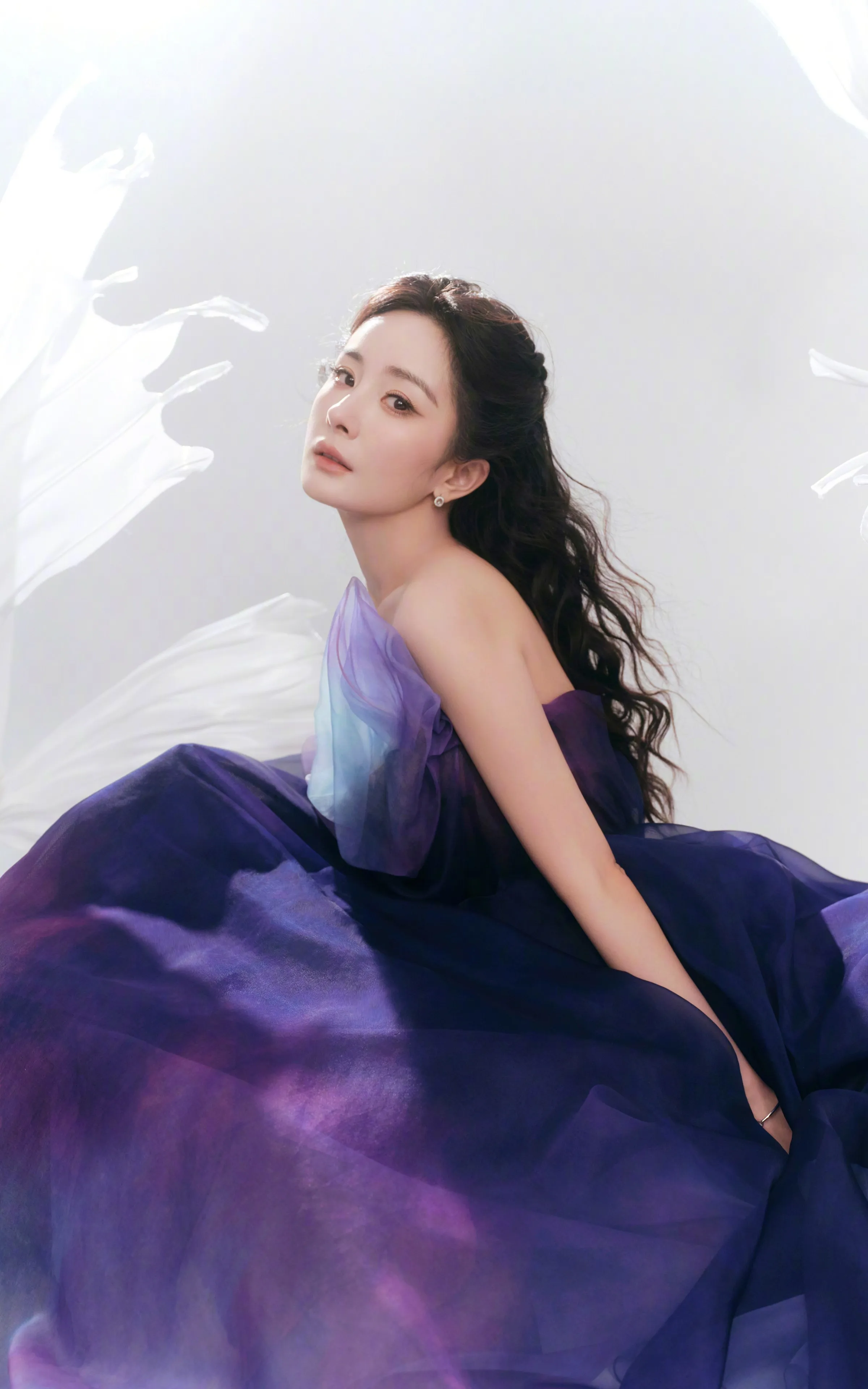 蓝紫色 礼服 美女 杨幂 4k 手机 壁纸 竖屏 手机壁纸 1080P壁纸