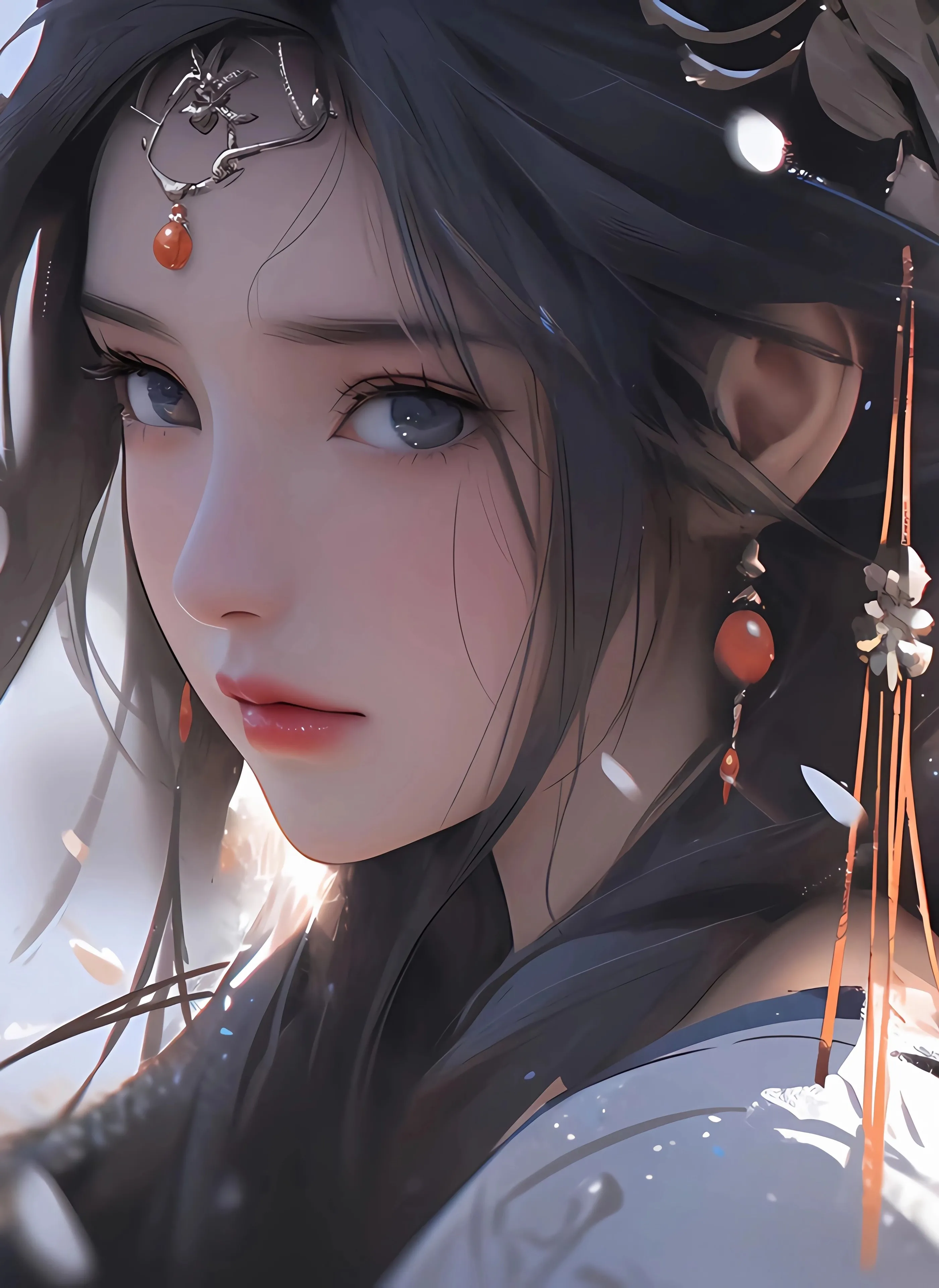 漂亮 动漫 古风 美女 头饰 回头 凝望 4K 手机 壁纸 手机壁纸 2K壁纸