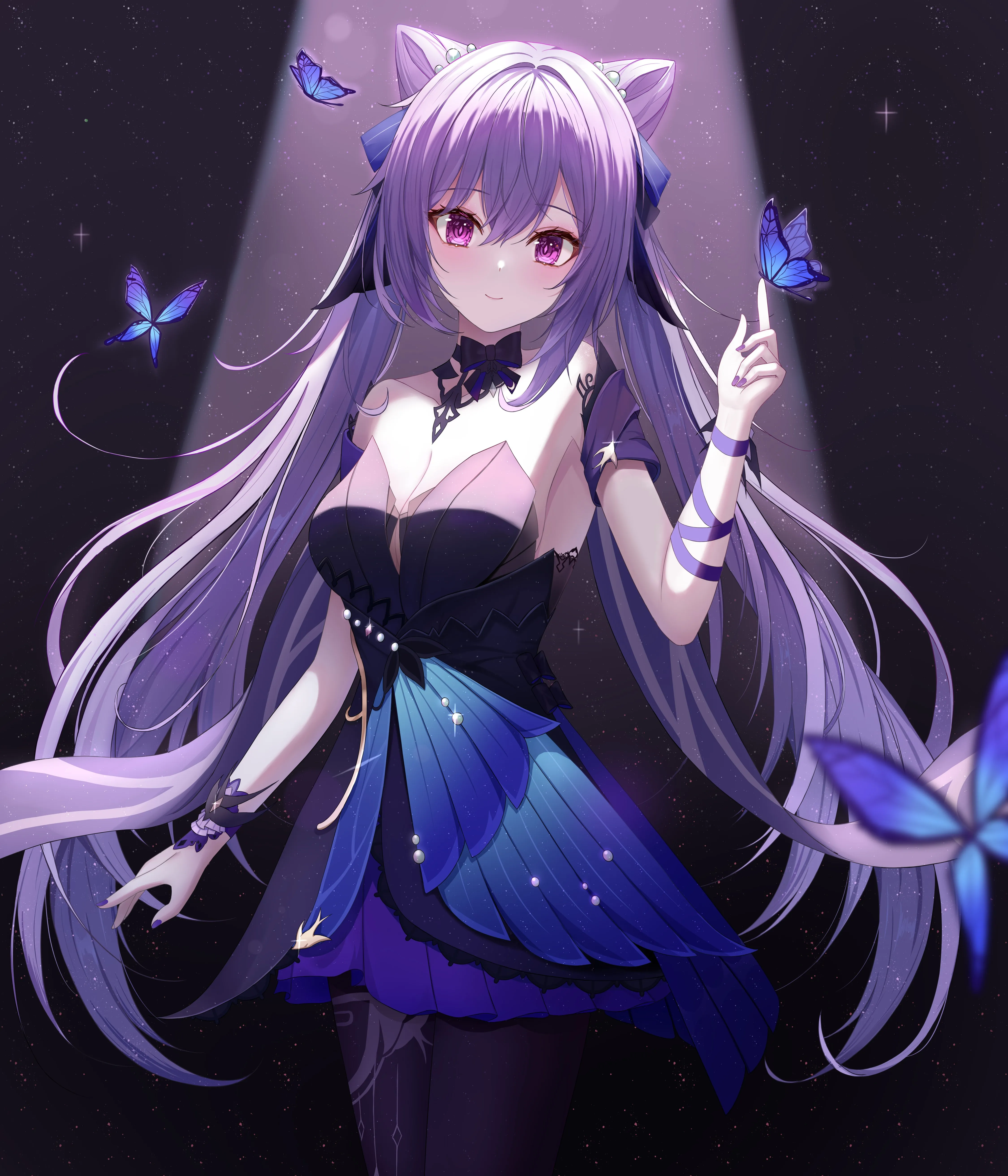 紫色头发 长发 动漫 动漫女孩 科清 原神 蝴蝶 双尾 手机壁纸 4K壁纸