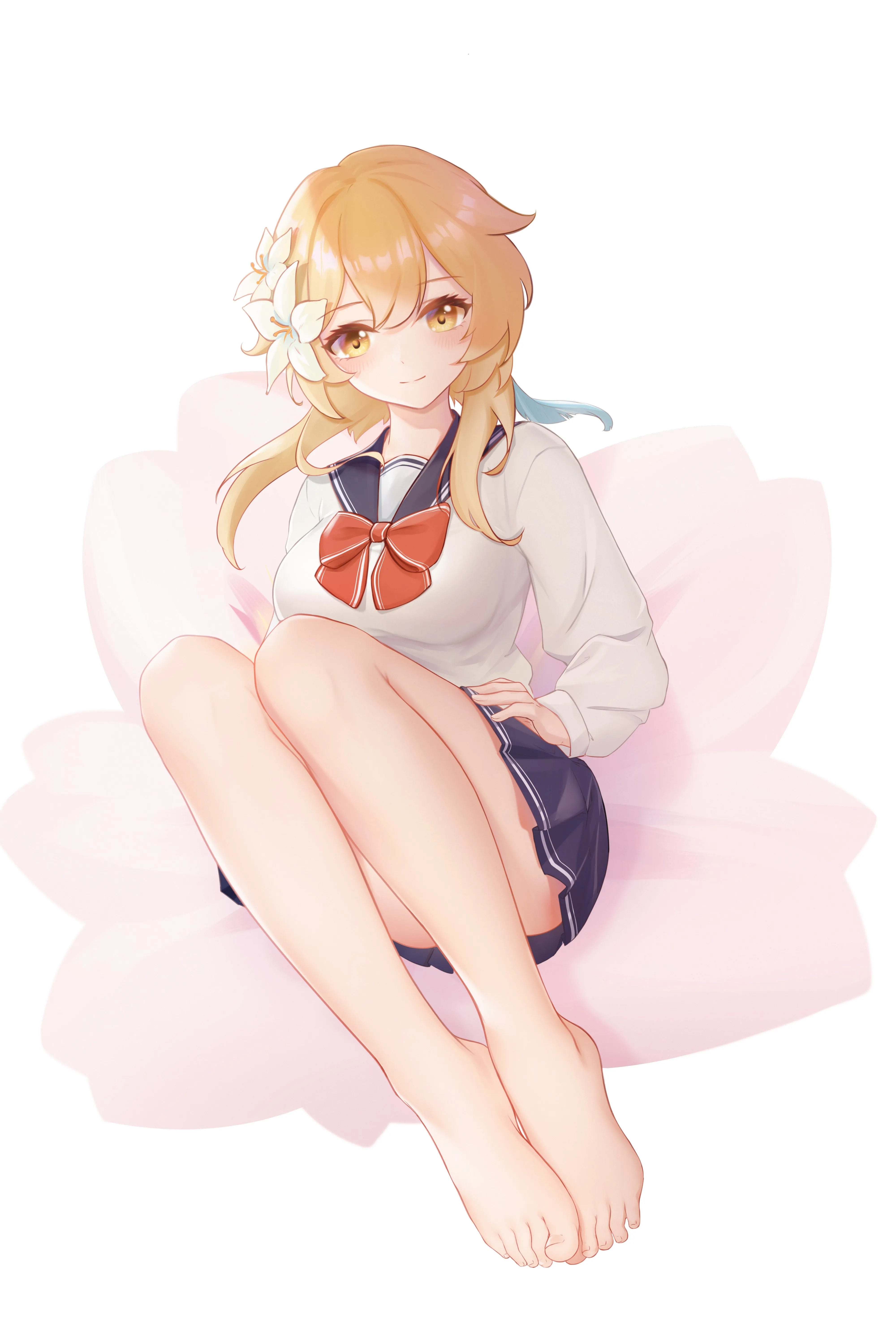 金发女郎 独唱 原神 裙子 露明 动漫女孩 黄眼睛 校服 头发里的花 手机壁纸 4K壁纸