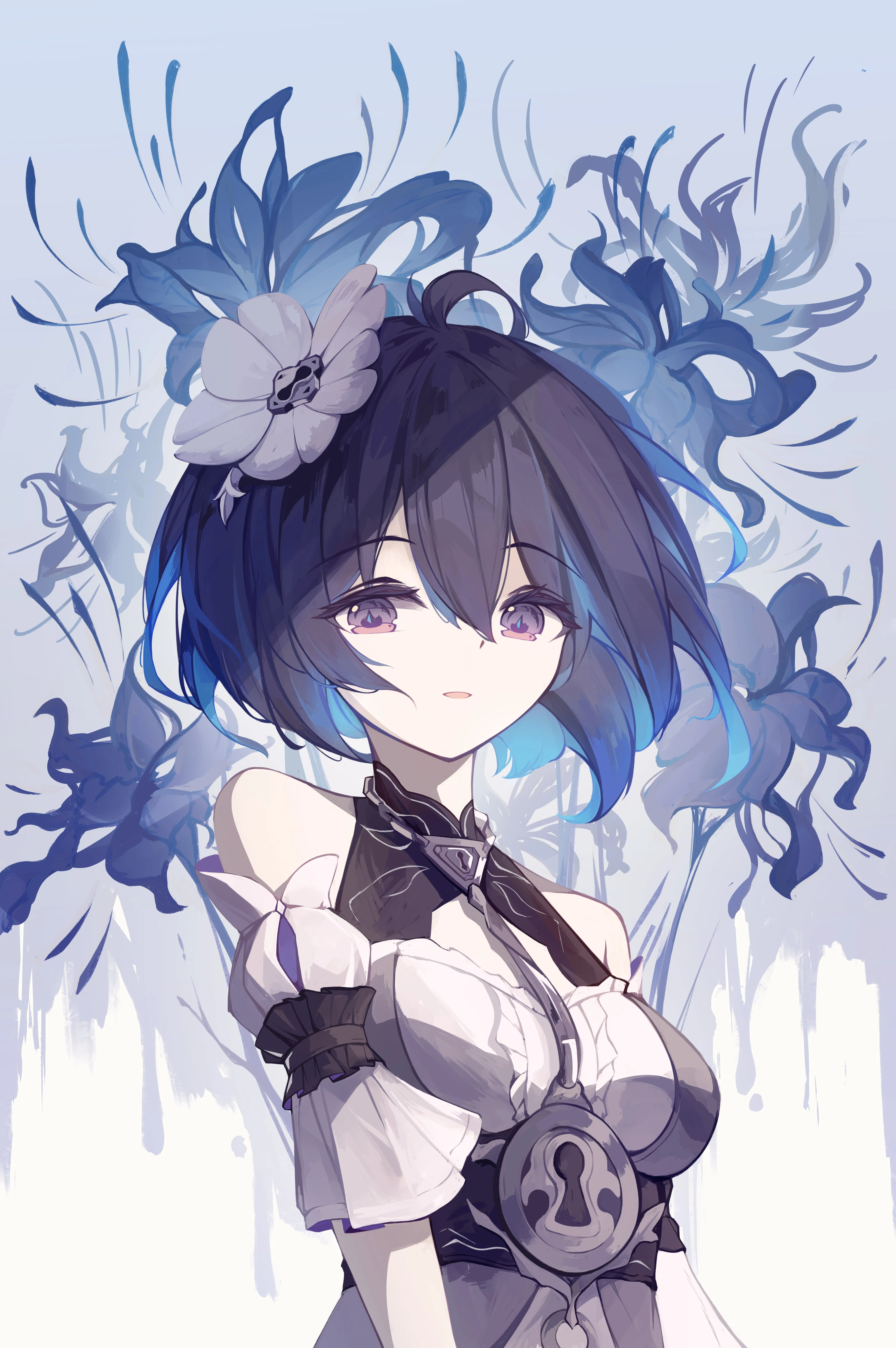 蓝头发 蓝眼睛 动漫女孩 动漫 电子游戏 动漫游戏 白色连衣裙 简单背景 手机壁纸 4K壁纸