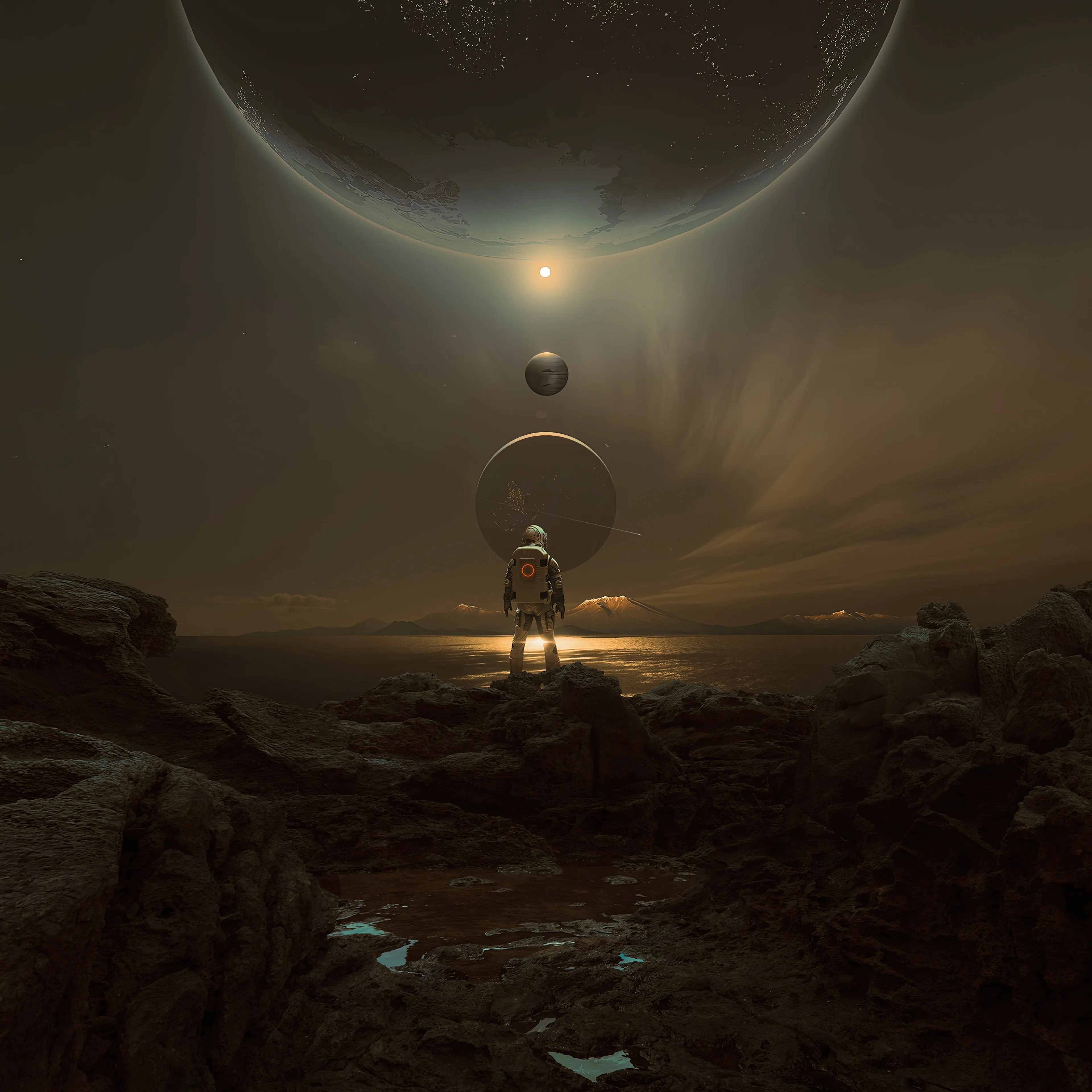 宇航员 行星 火星 天空 夜晚 科幻 小说 太阳系 风景 AI艺术 手机壁纸 4K壁纸