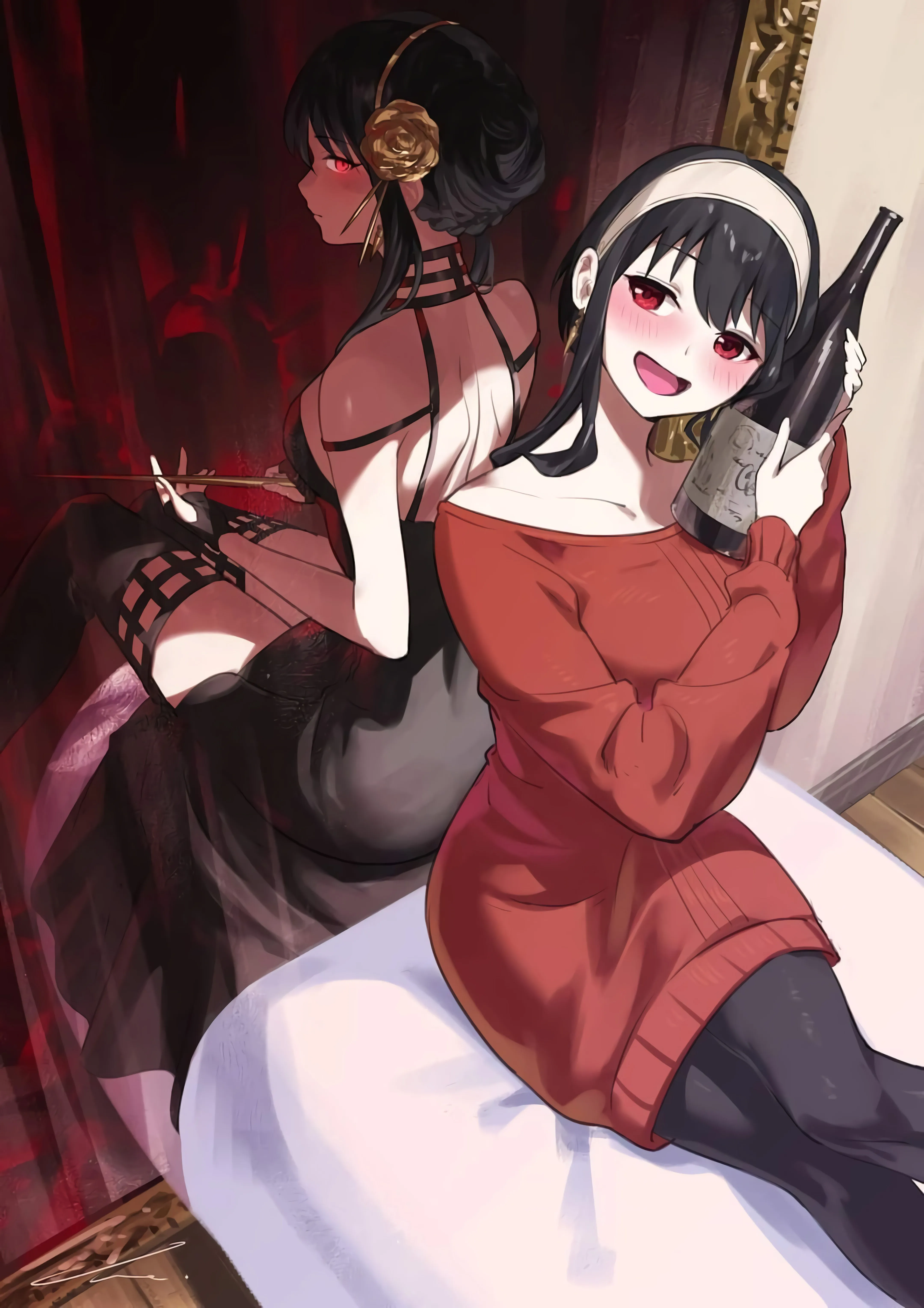 红眼睛 女孩 动漫 间谍过家家 黑发 毛衣 手机壁纸 4K壁纸