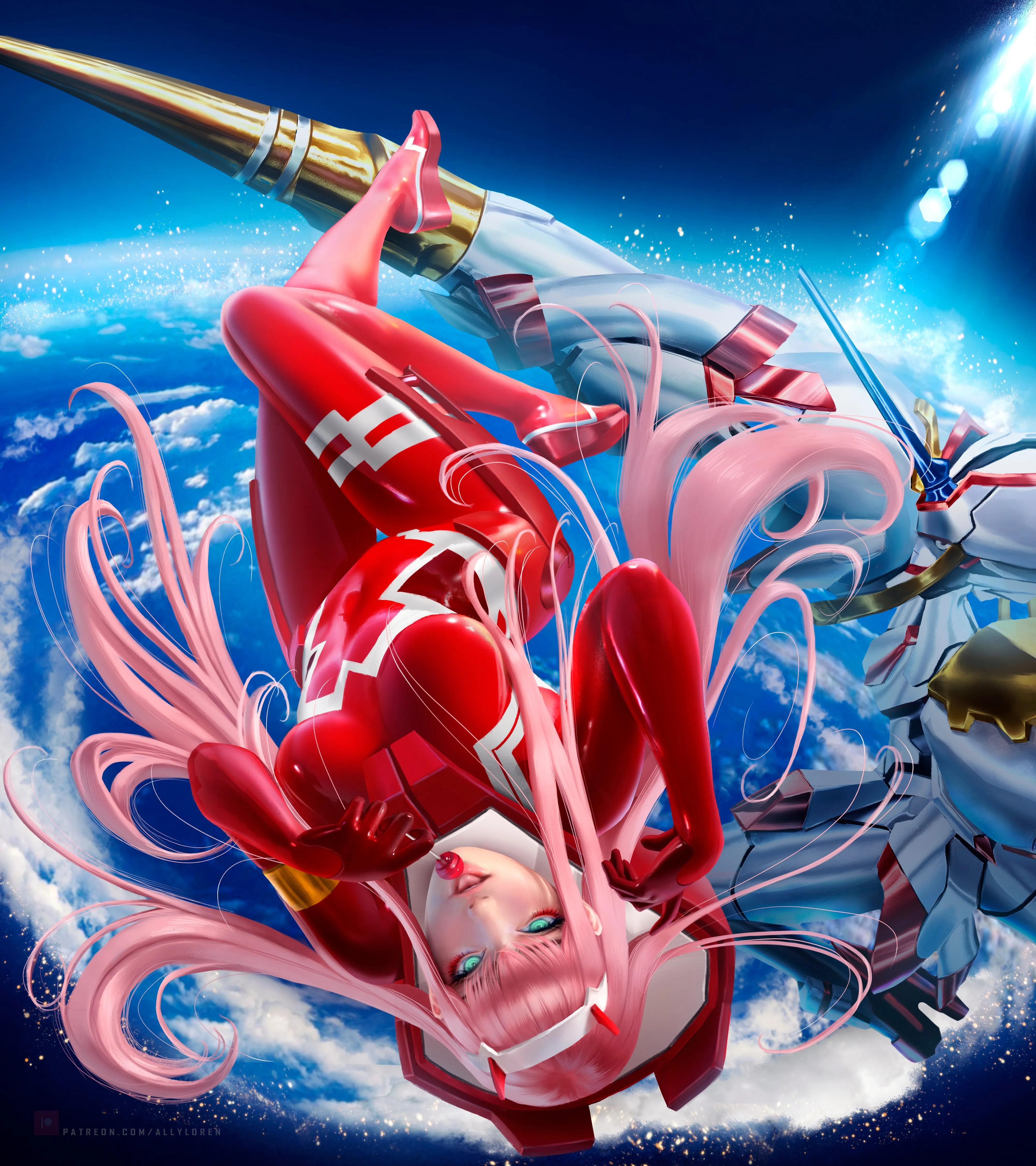 奇幻女孩 女人 长发 粉色头发 插图 AI艺术 素描 动漫 女孩 零二 DARLING 国家队 手机壁纸 4K壁纸