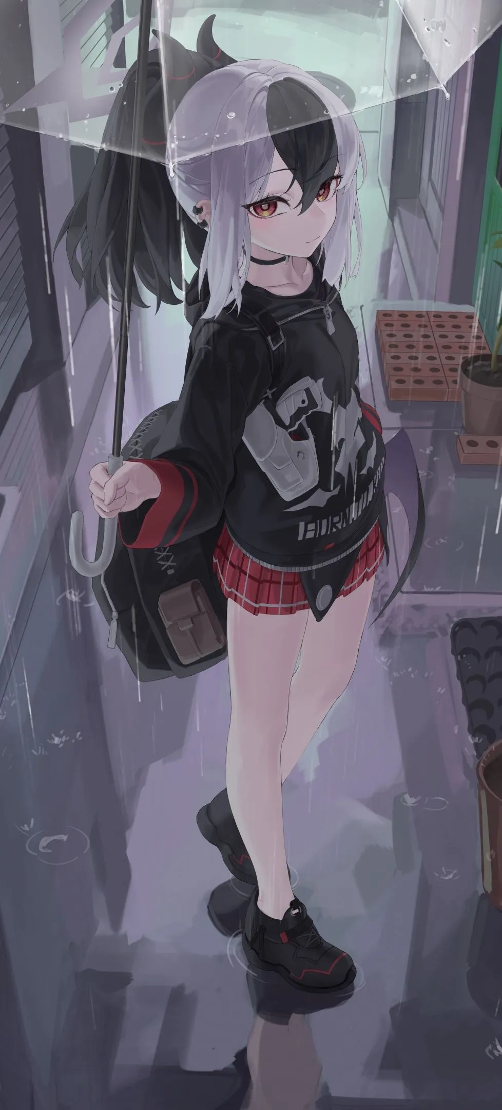 蔚蓝档案 雨伞 动漫女孩 双色调头发 雨 裙子 背包 萝莉 4壁纸