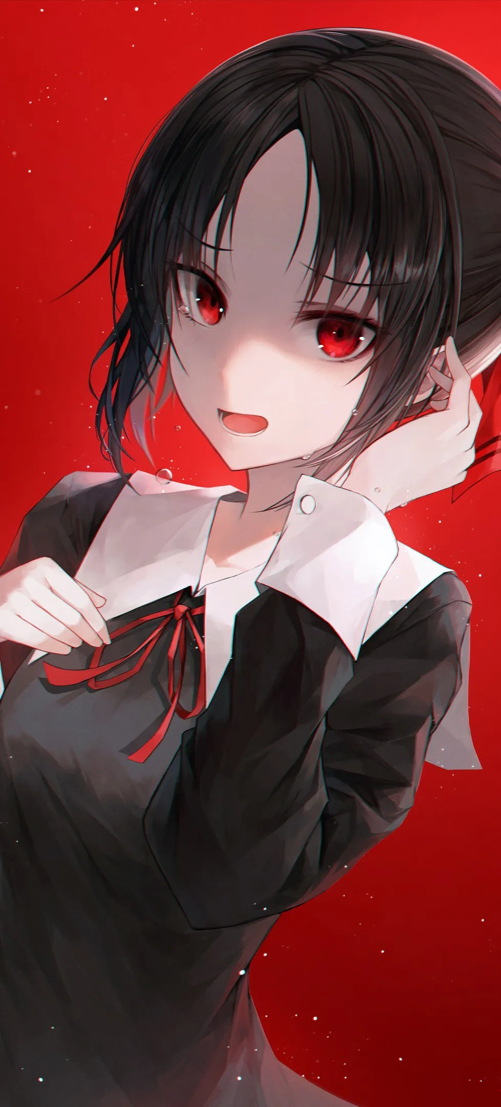水晶药草 黑头发 红眼睛 动漫 动漫女孩 卡谷萨玛:爱就是战争 卡谷真宫 红色背景 简单背景 校服 4壁纸