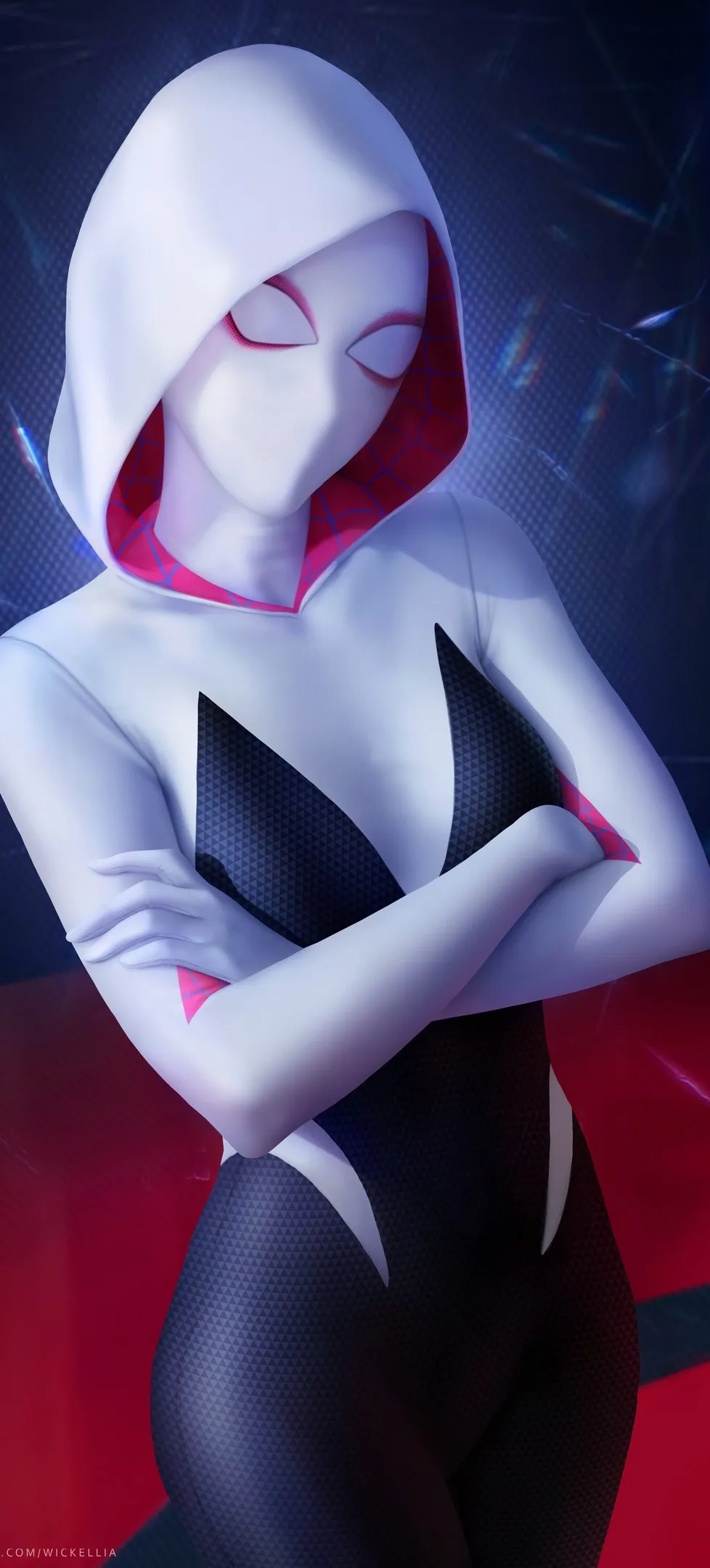 格温·史黛西 双臂交叉 维克莉亚 女人 蜘蛛格温 漫威漫画 服装 超级英雄 面具 图片 绘画 兜帽 扇子艺术 4壁纸