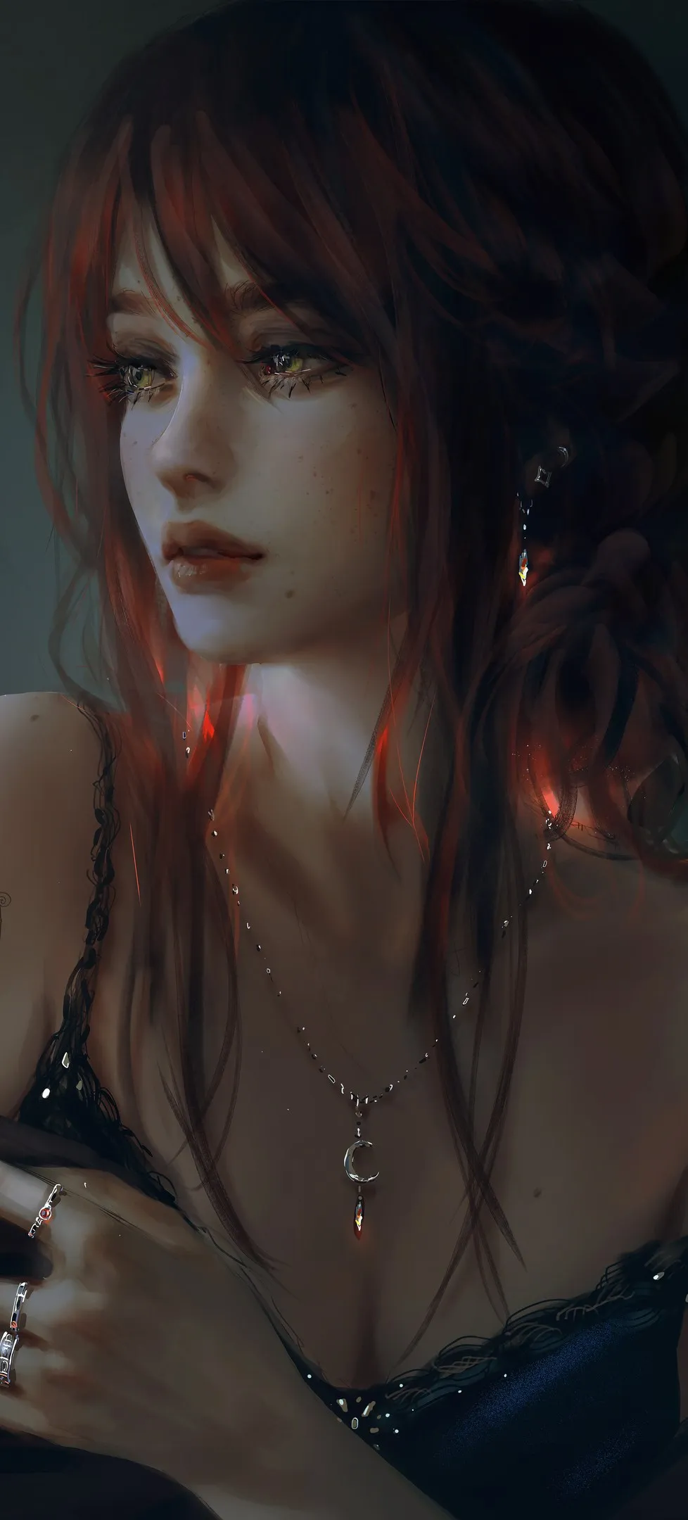 女人 长发 深色头发 侧视 看向别处 肖像 手机壁纸 4K壁纸