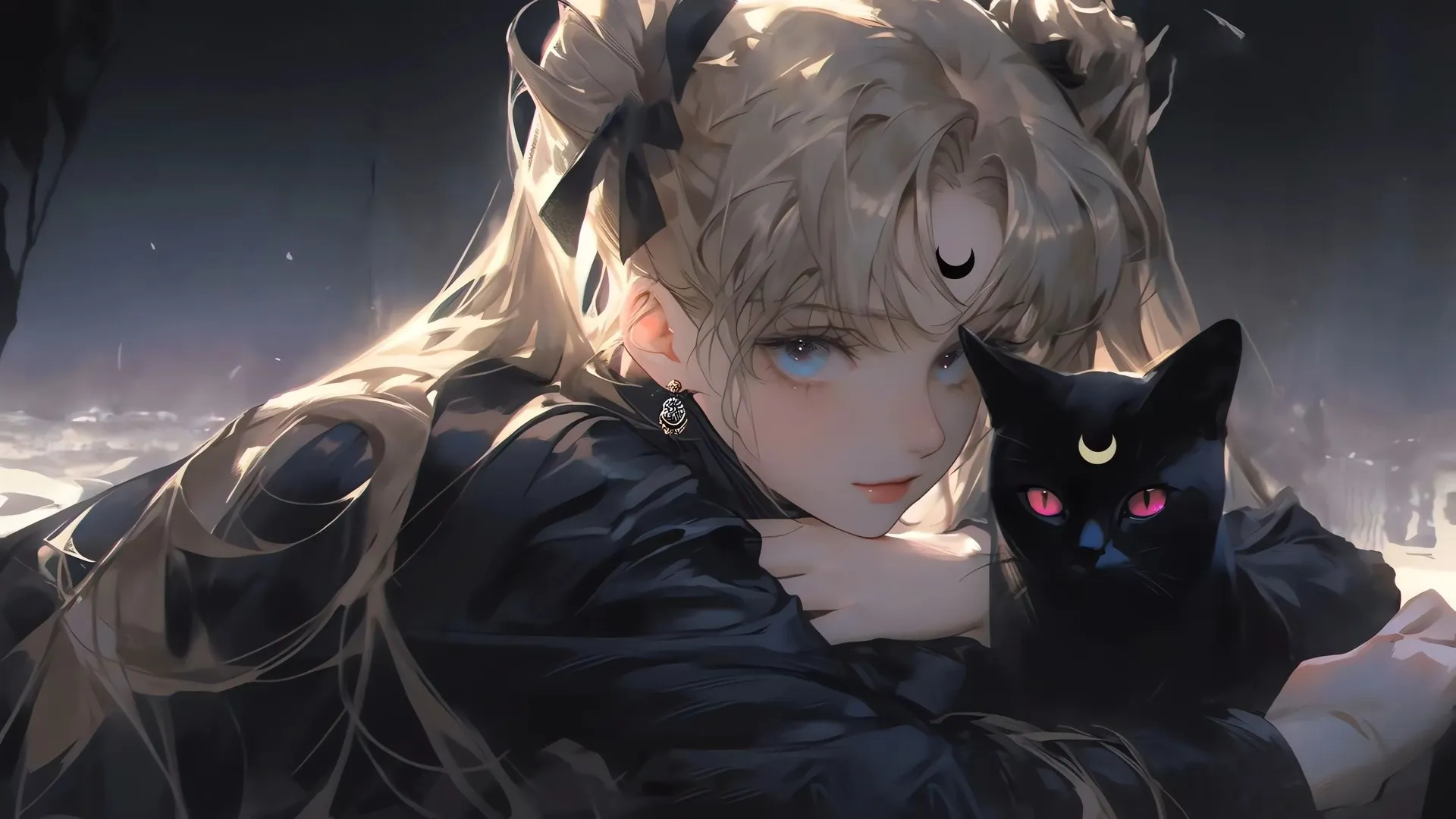 蓝眼睛 月亮 艺术家 金发 长发 动漫 电脑壁纸 4K壁纸