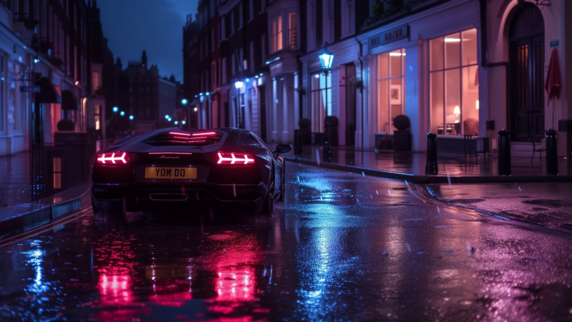 跑车 街道 潮湿 晚上 电脑壁纸 4K壁纸