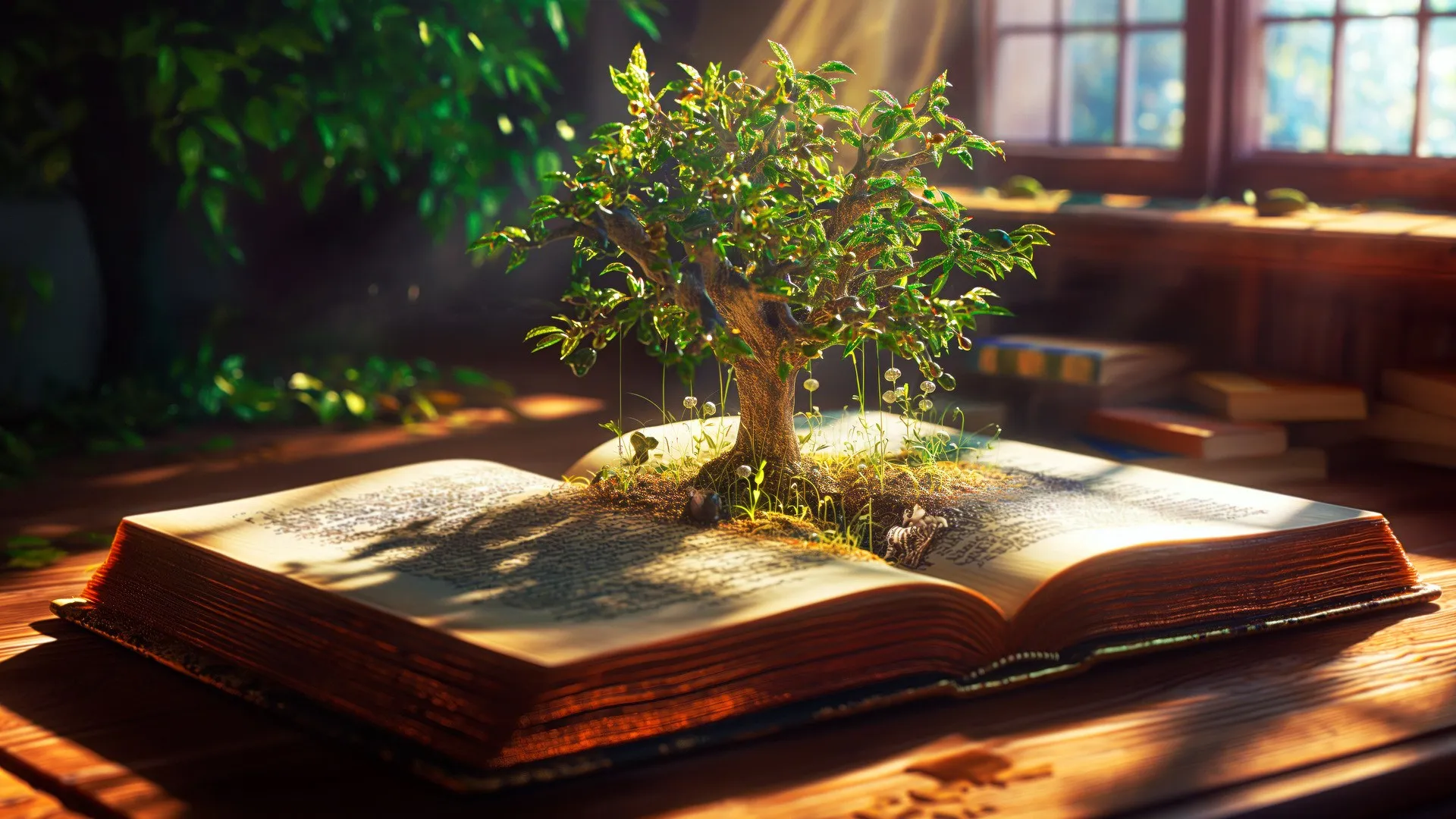 数字艺术 人工智能艺术 植物 树木 书籍 电脑壁纸 4K壁纸