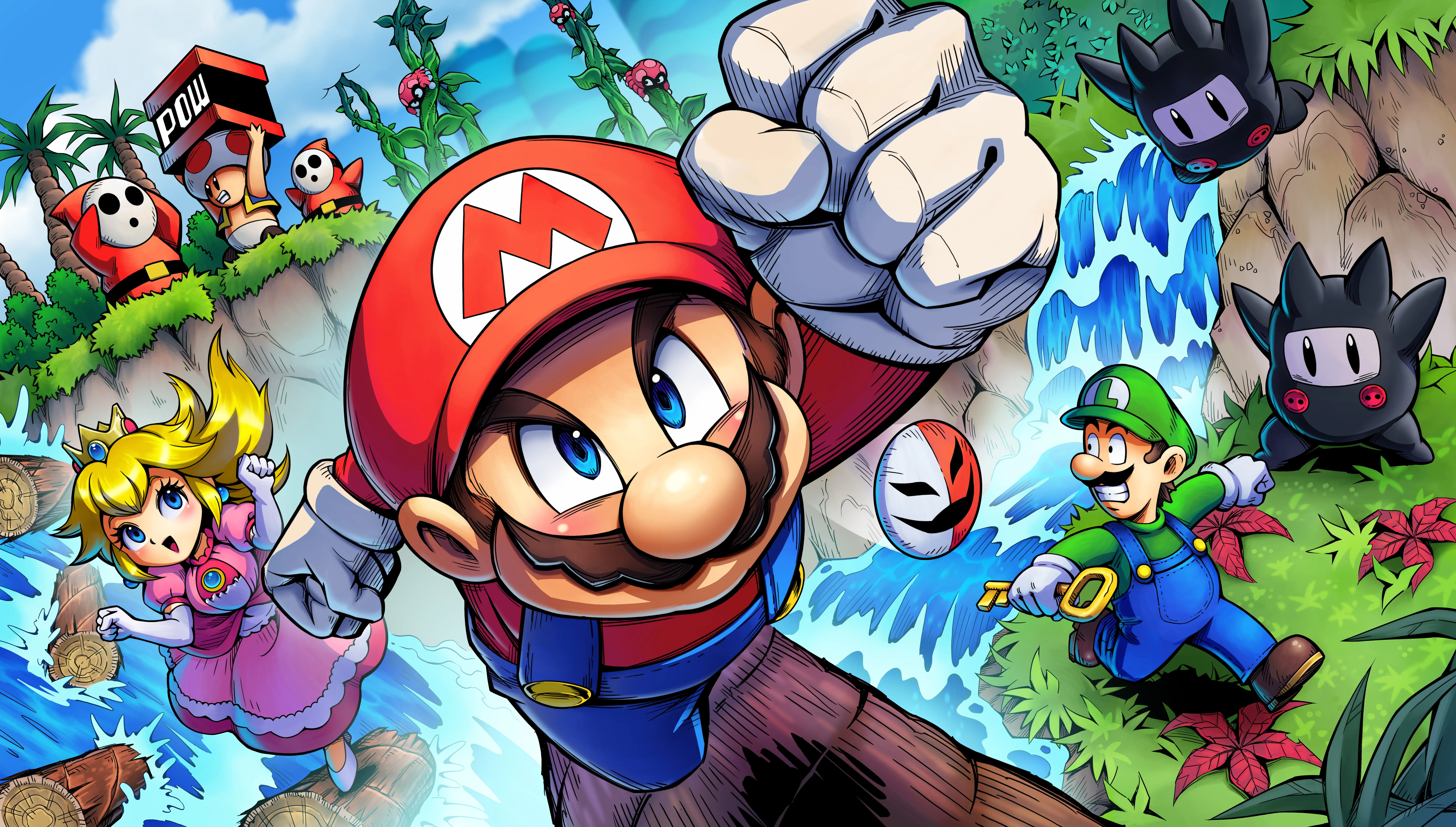 马里奥 桃子 公主 路易吉 蟾蜍 电子 游戏 角色 小胡子 公主 害羞 拳头 蓝眼睛 金发女郎 户外 男人 女人 视频 任天堂 树叶 云 草 钥匙 8K壁纸