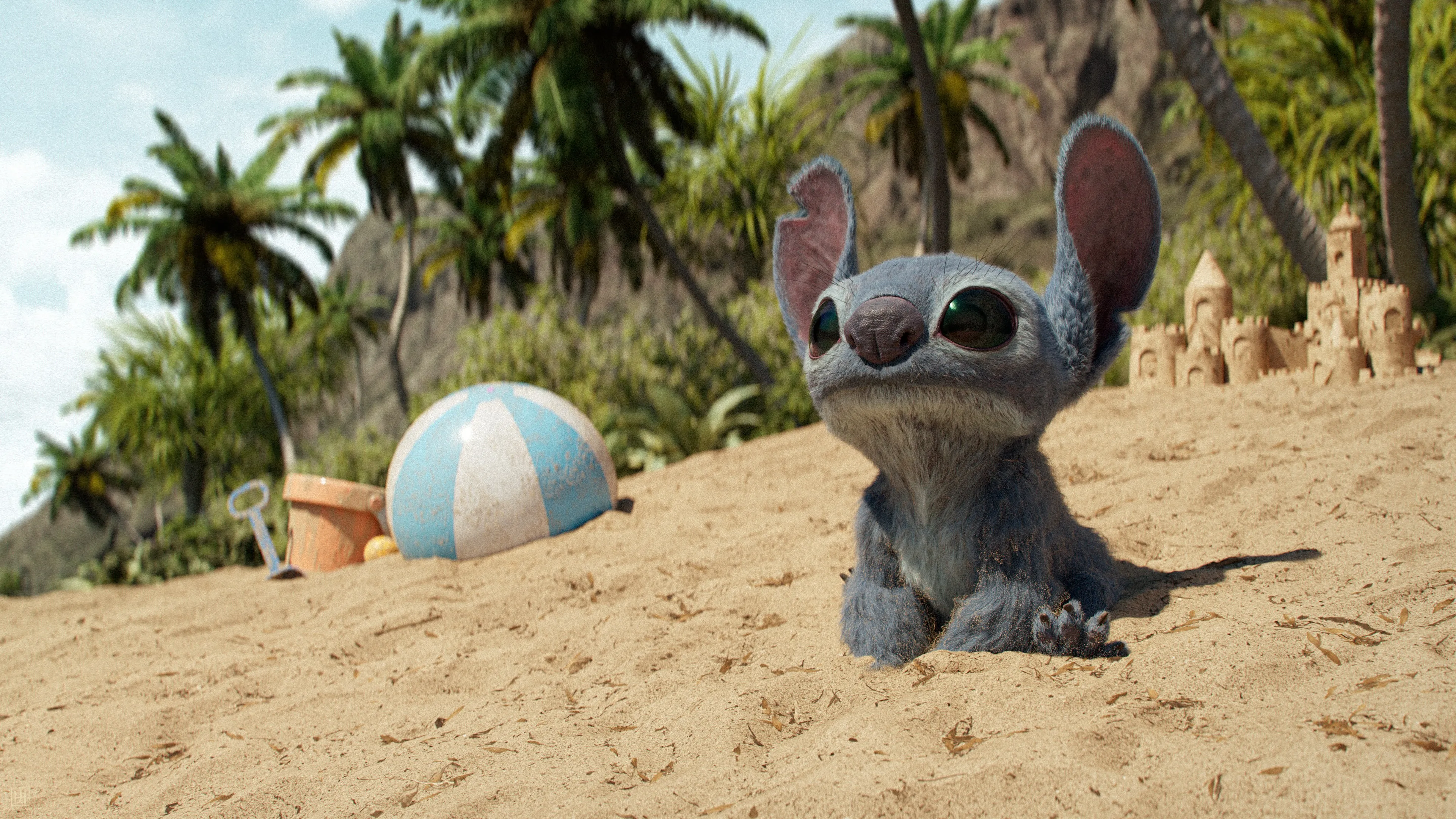 相机宝贝 史迪奇 角色 设计 数字艺术 CGI 沙滩 4K壁纸