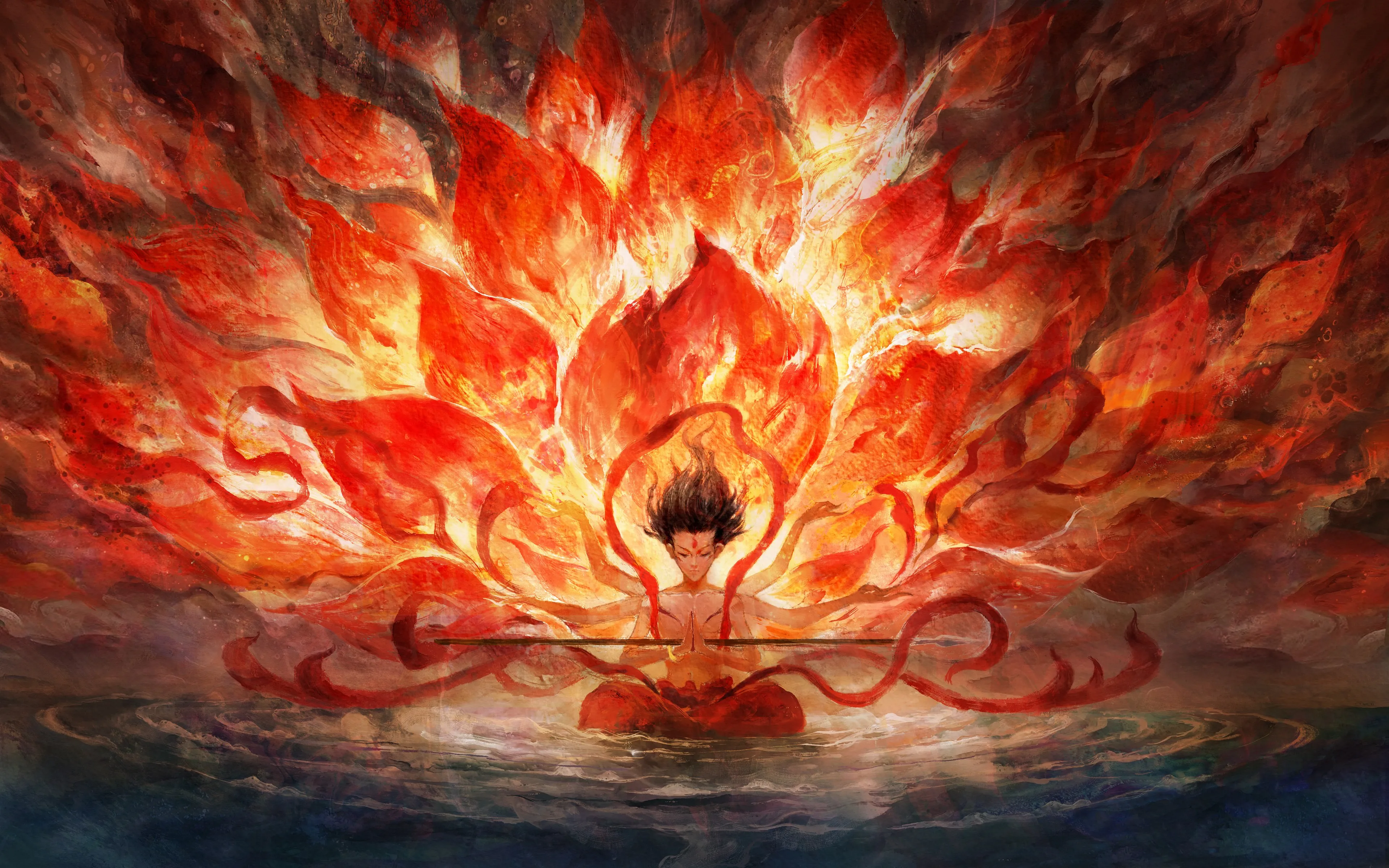 哪吒 拳头 燃烧 火焰 魔童闹海 生气 火莲花 高清 4K壁纸