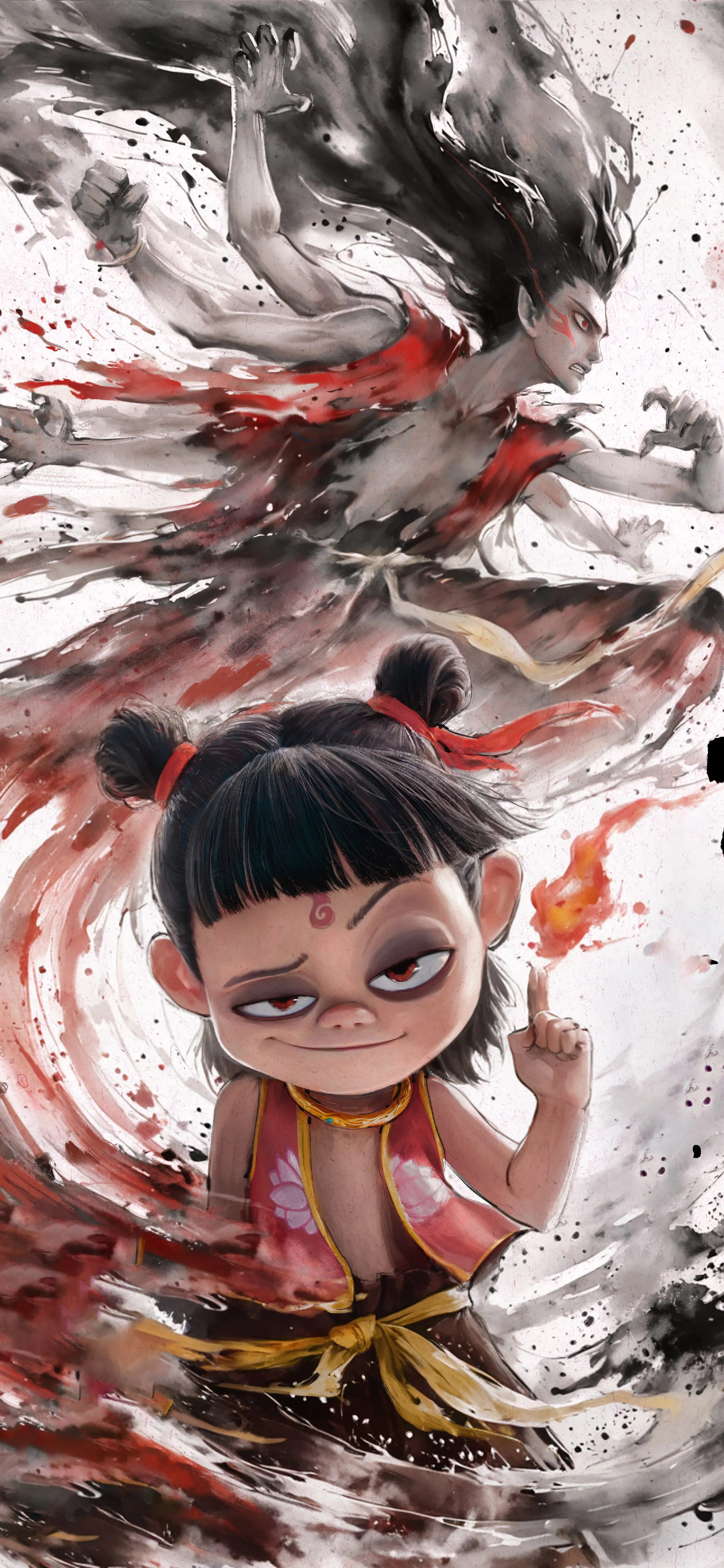 哪吒 魔童闹海 水墨 海报 5K 手机 壁纸 图片 手机壁纸 2K壁纸