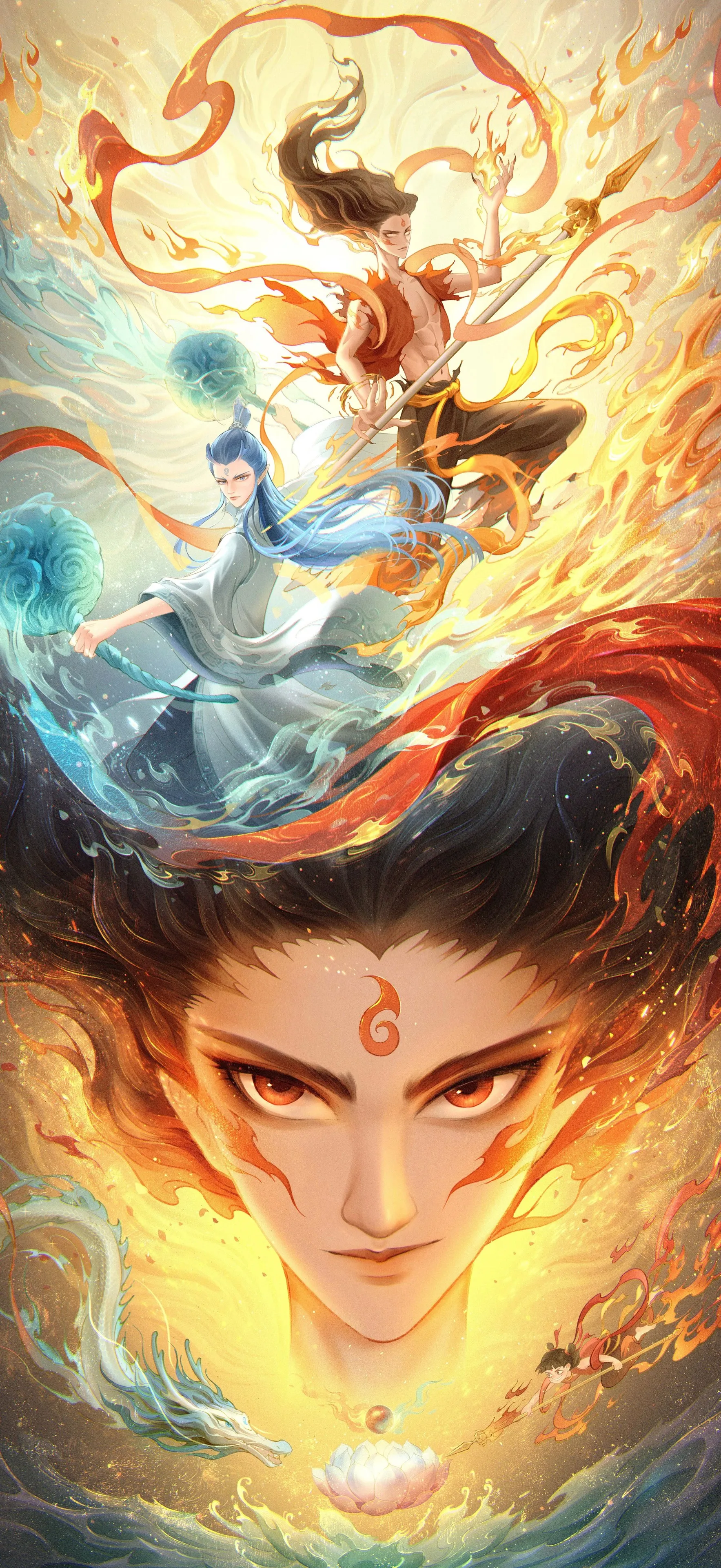 哪吒 敖丙 高清 手绘 插画 图片 手机壁纸