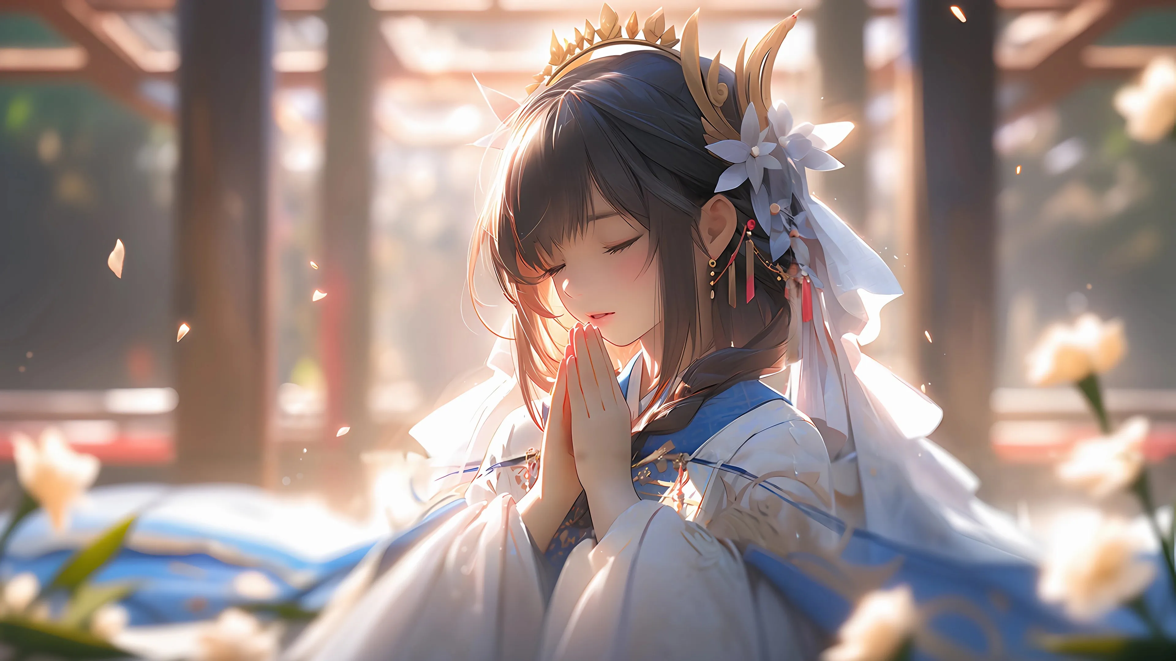 女孩 双手合十 许愿 4K壁纸