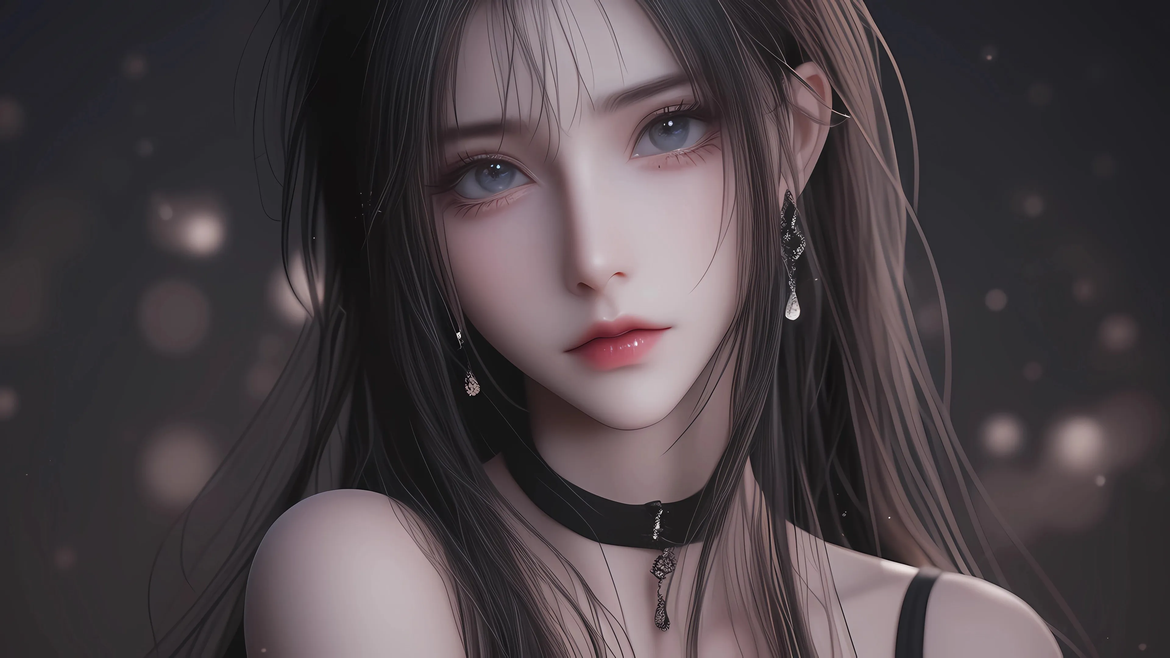 黑色 长发 女子 暗色 4k 动漫 壁纸 美女 4K壁纸