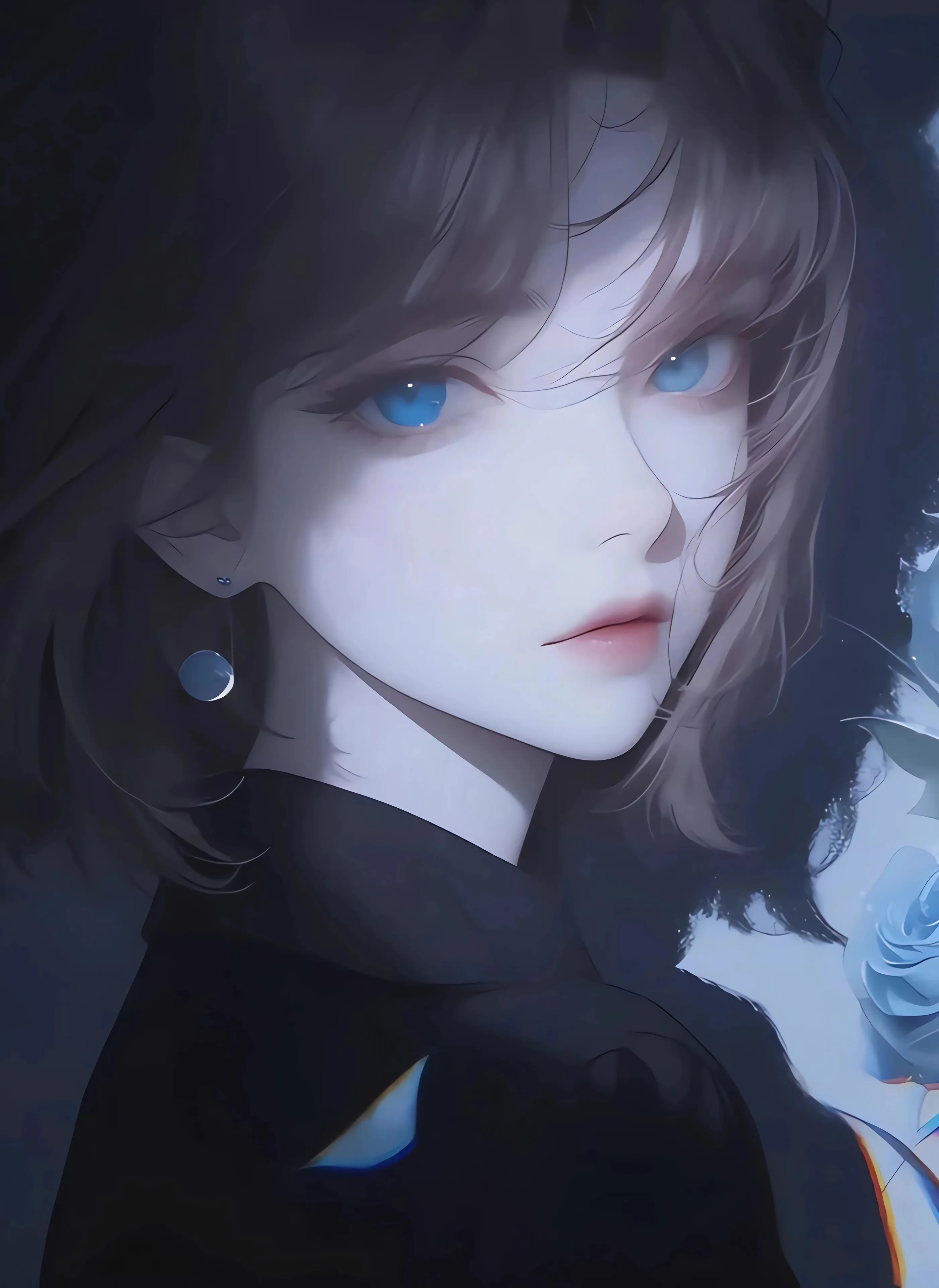 动漫 短发 女孩 蓝玫瑰 4k 手机 壁纸 手机壁纸 2K壁纸